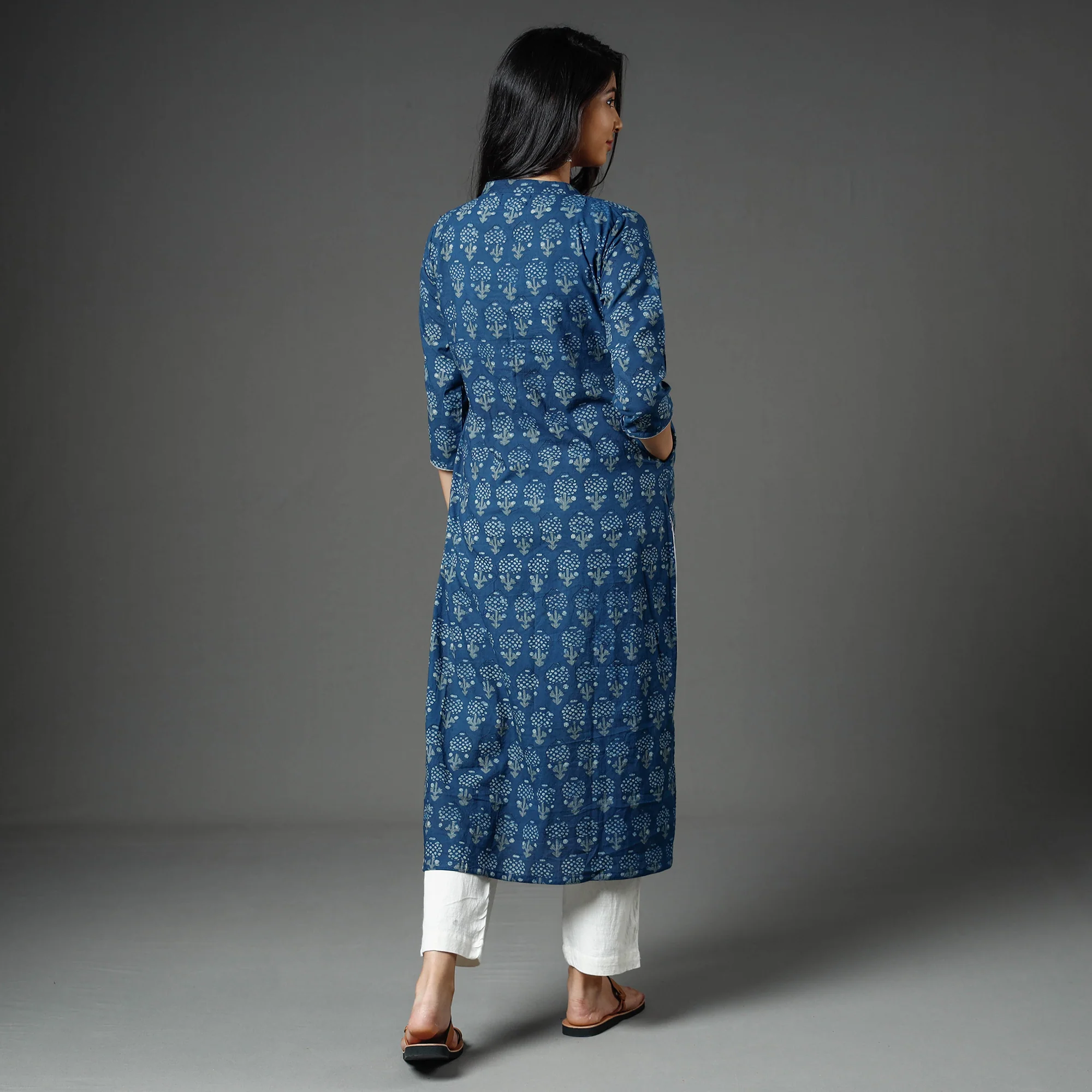 Blue - Akola Block Printed Cotton Long Kurta - Image 6
