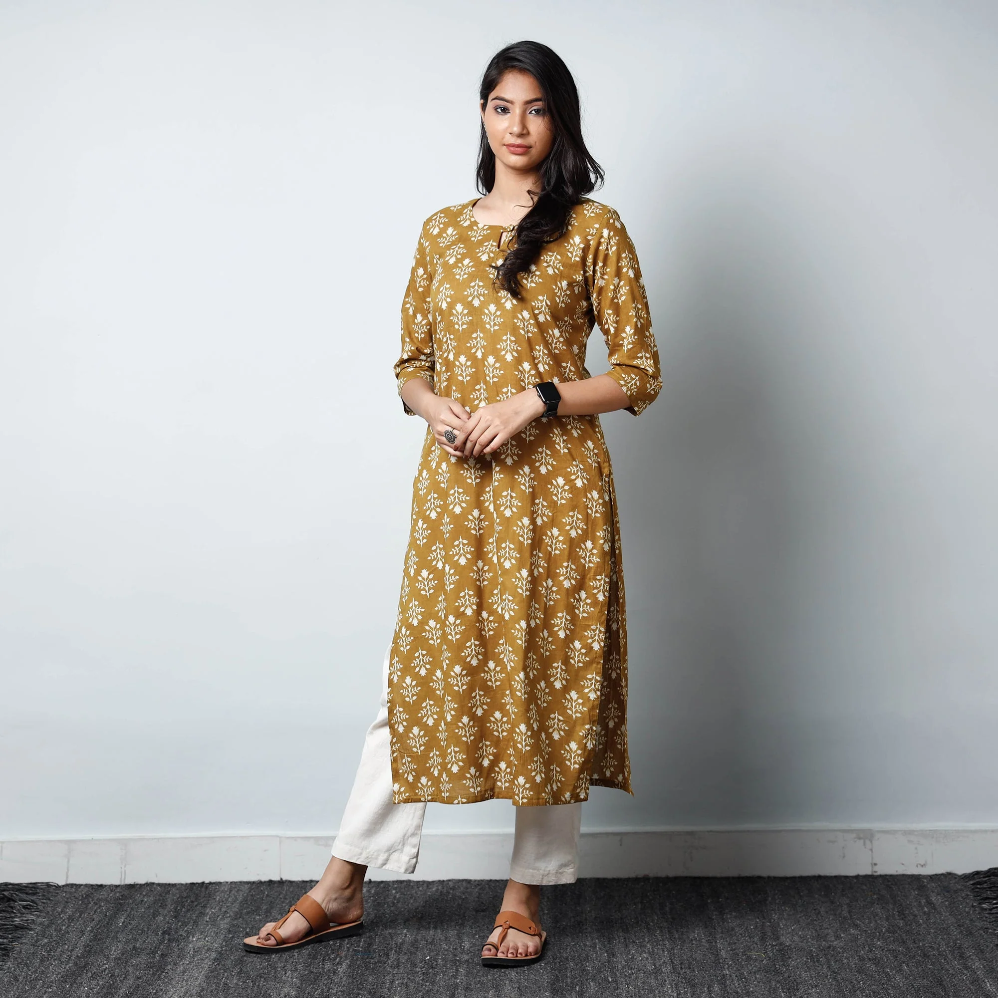 Brown - Jaipur Printed Cotton Straight Kurta 08 - Image 3
