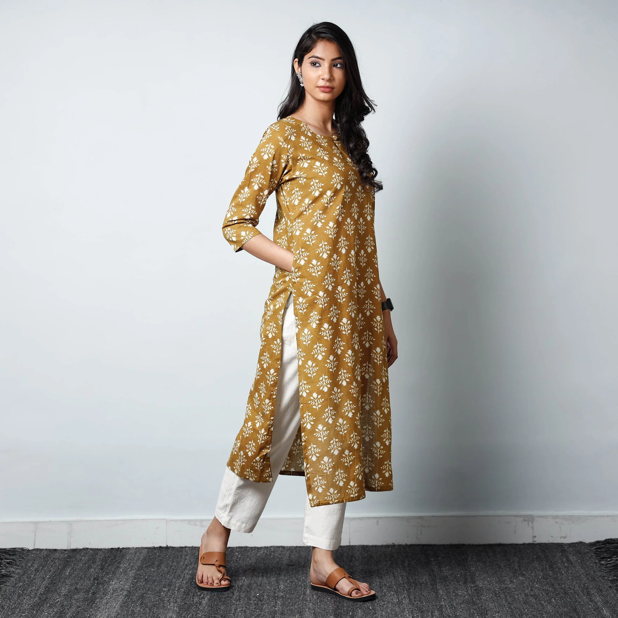Brown - Jaipur Printed Cotton Straight Kurta 08 - Image 4