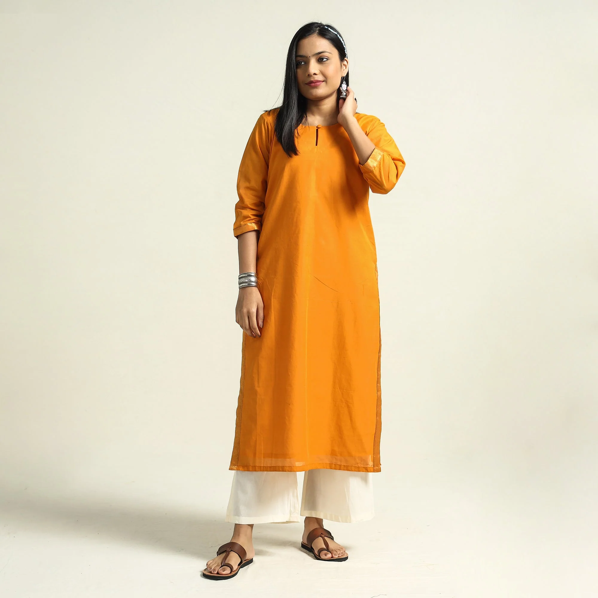 Orange - Mangalagiri Handloom Cotton Straight Kurta - Image 2