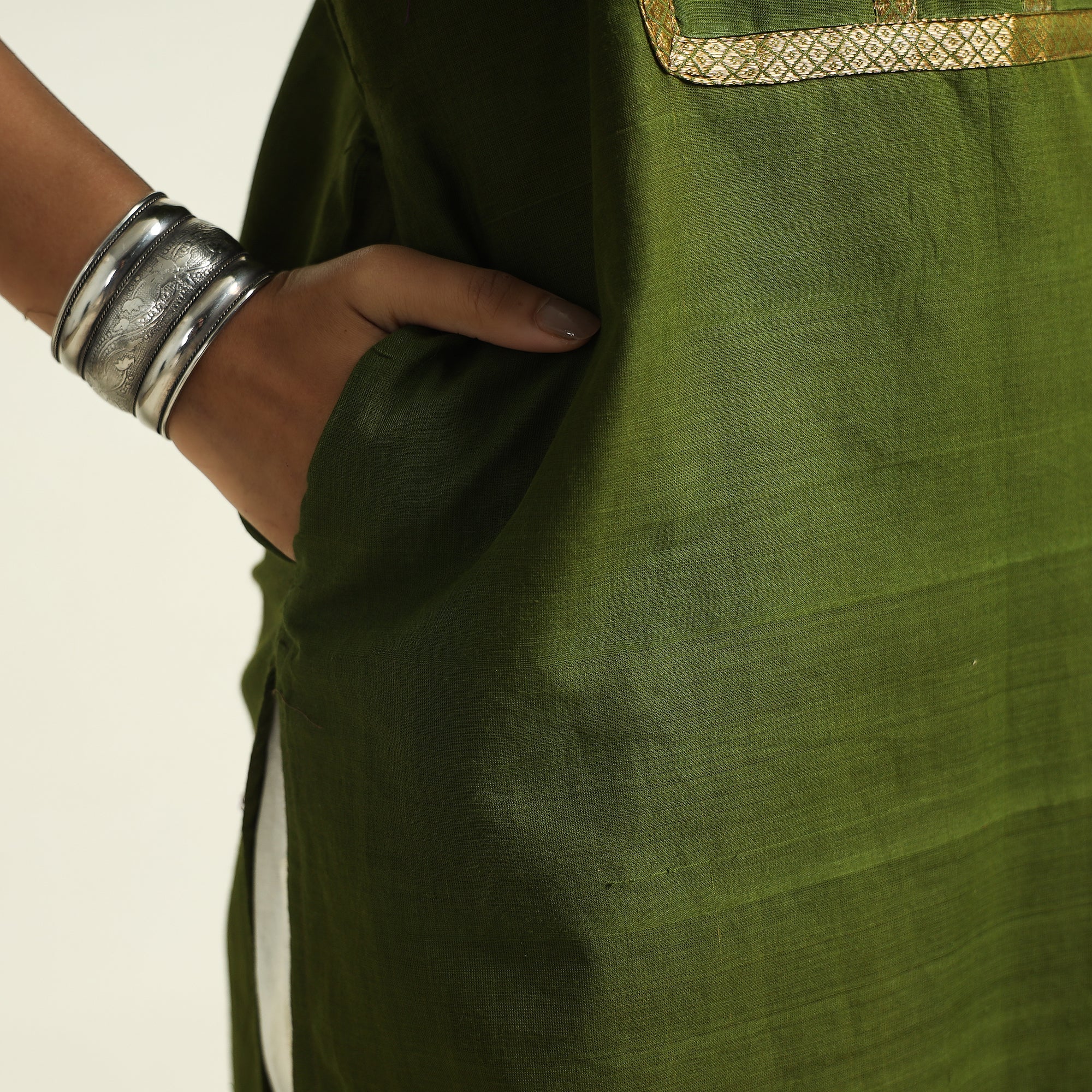 Dark Olive Green - Mangalagiri Handloom Cotton Straight Kurta - Image 6