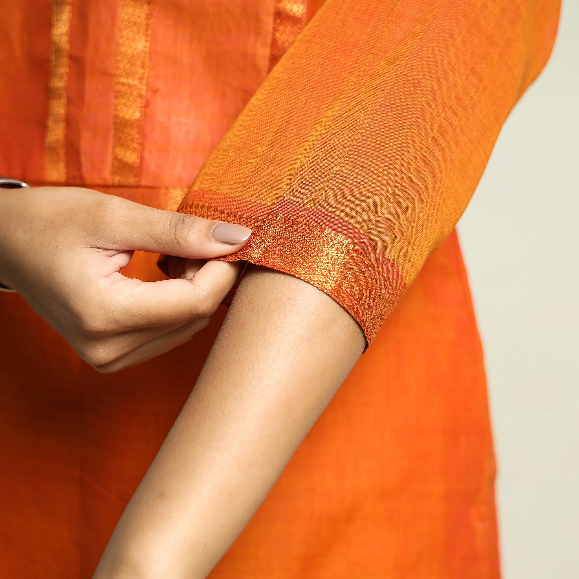 Orange - Mangalagiri Handloom Cotton Straight Kurta - Image 5