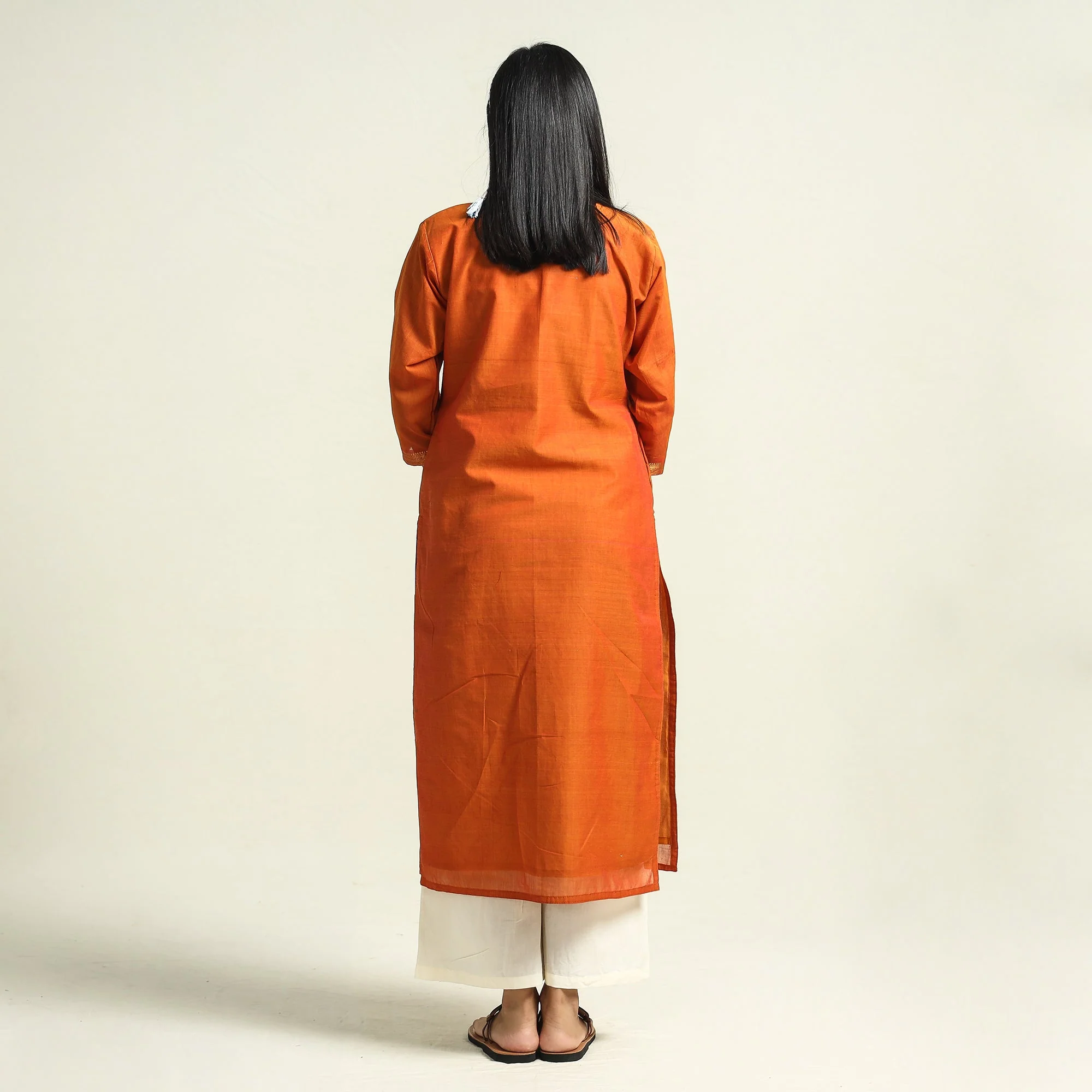 Orange - Mangalagiri Handloom Cotton Straight Kurta - Image 7