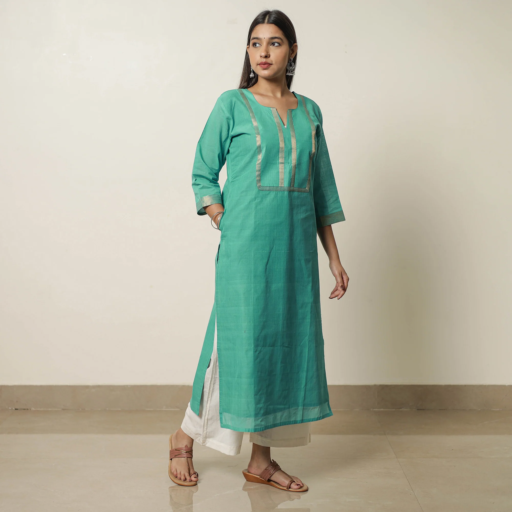 Aqua Blue - Mangalagiri Handloom Cotton Straight Kurta 22 - Image 2