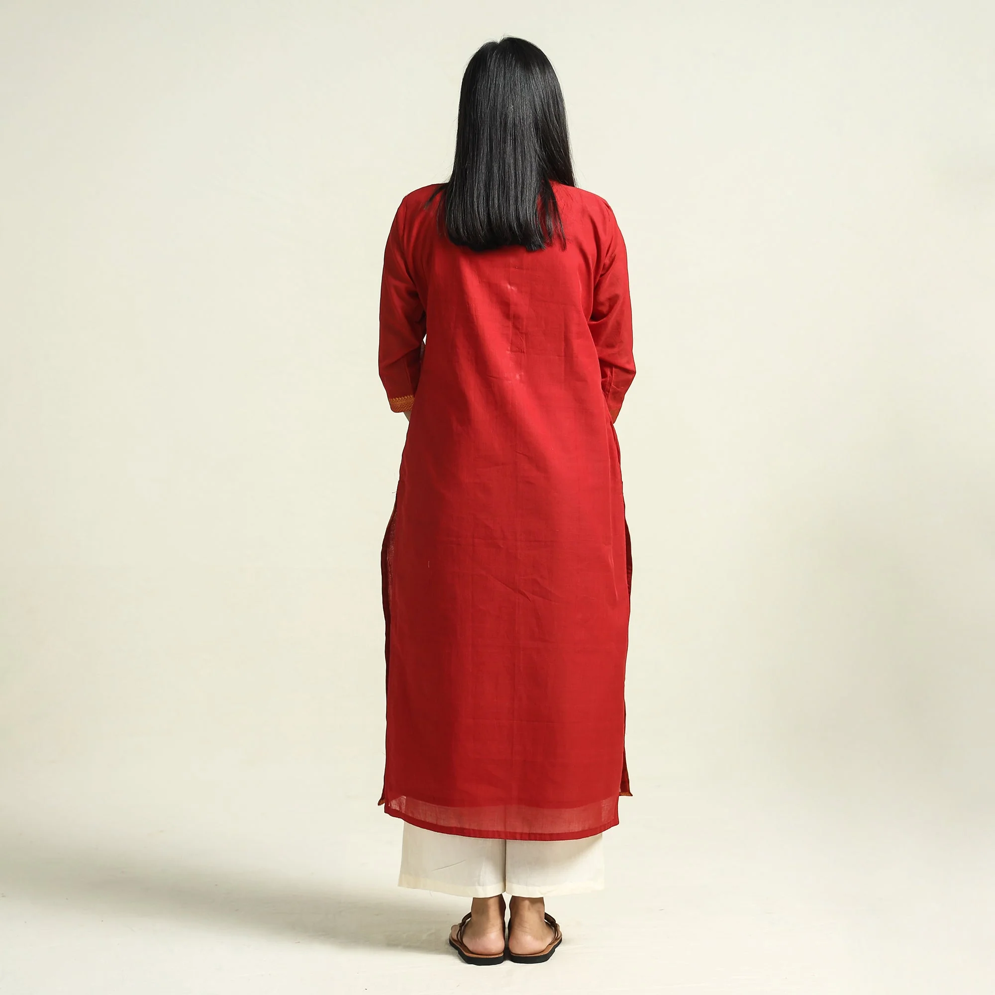 Red - Mangalagiri Handloom Cotton Straight Kurta - Image 7