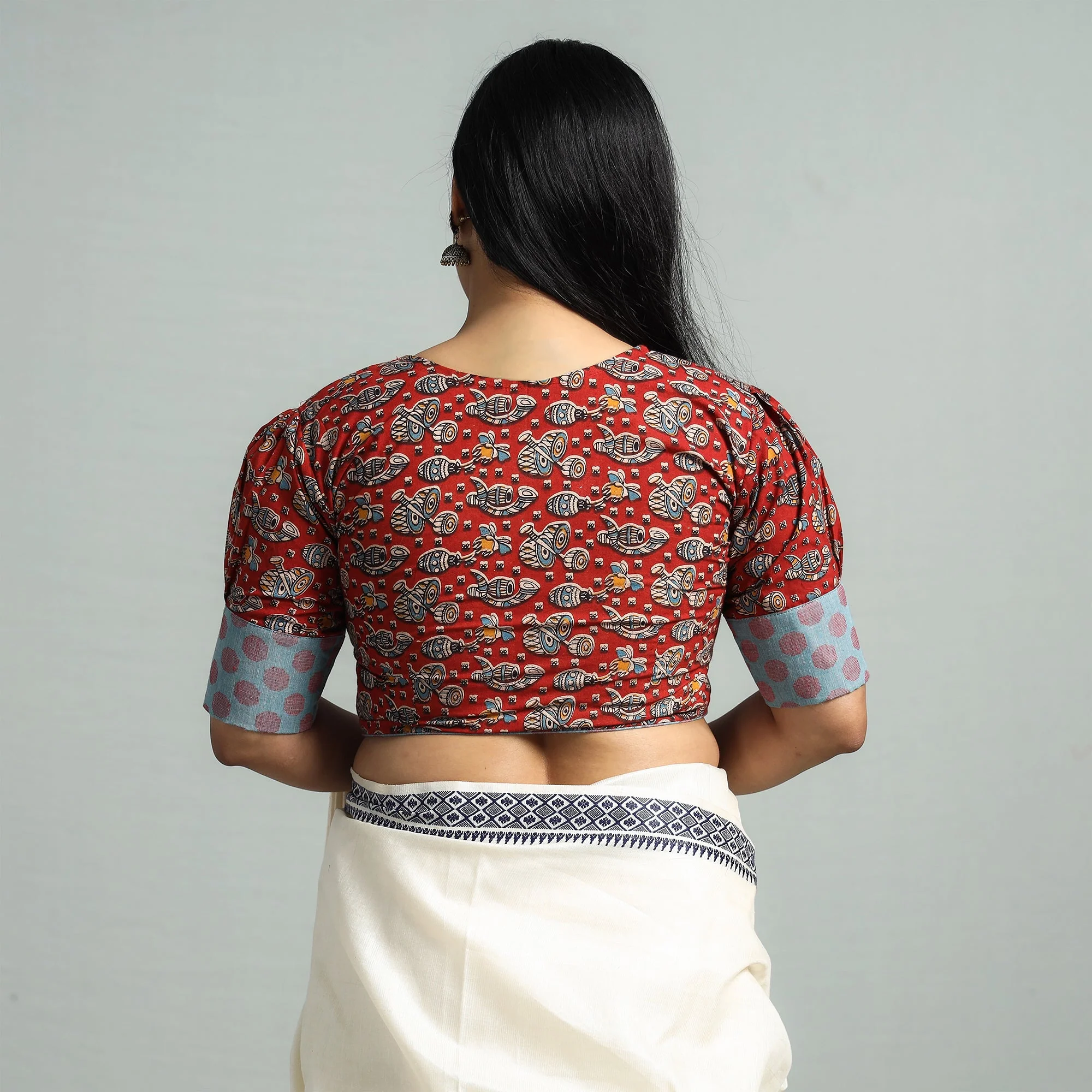 Red - Kalamkari Printed Cotton Stitched Blouse - Image 5