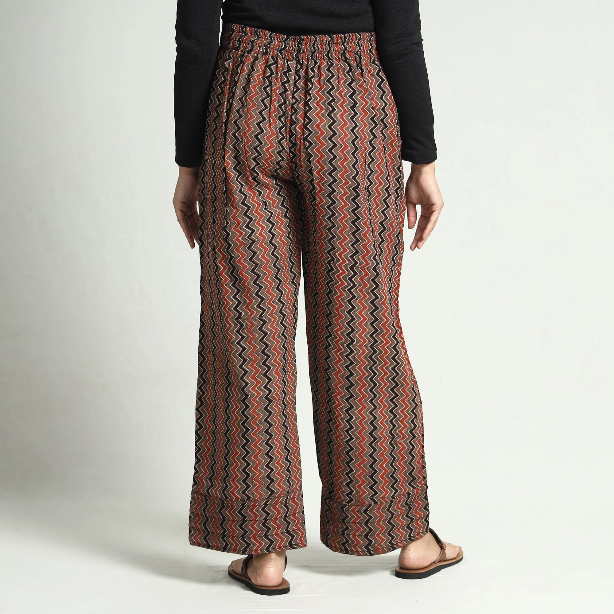 Brown - Ajrakh Block Printed Cotton Elasticated Palazzo - Image 5