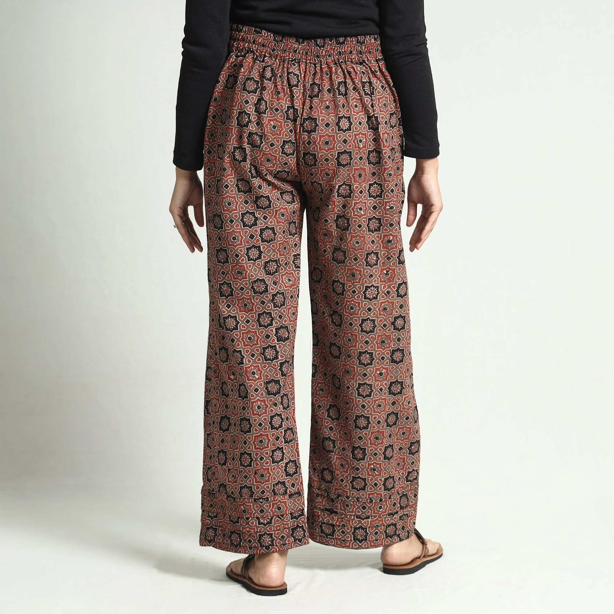Brown - Ajrakh Block Printed Cotton Elasticated Palazzo - Image 5