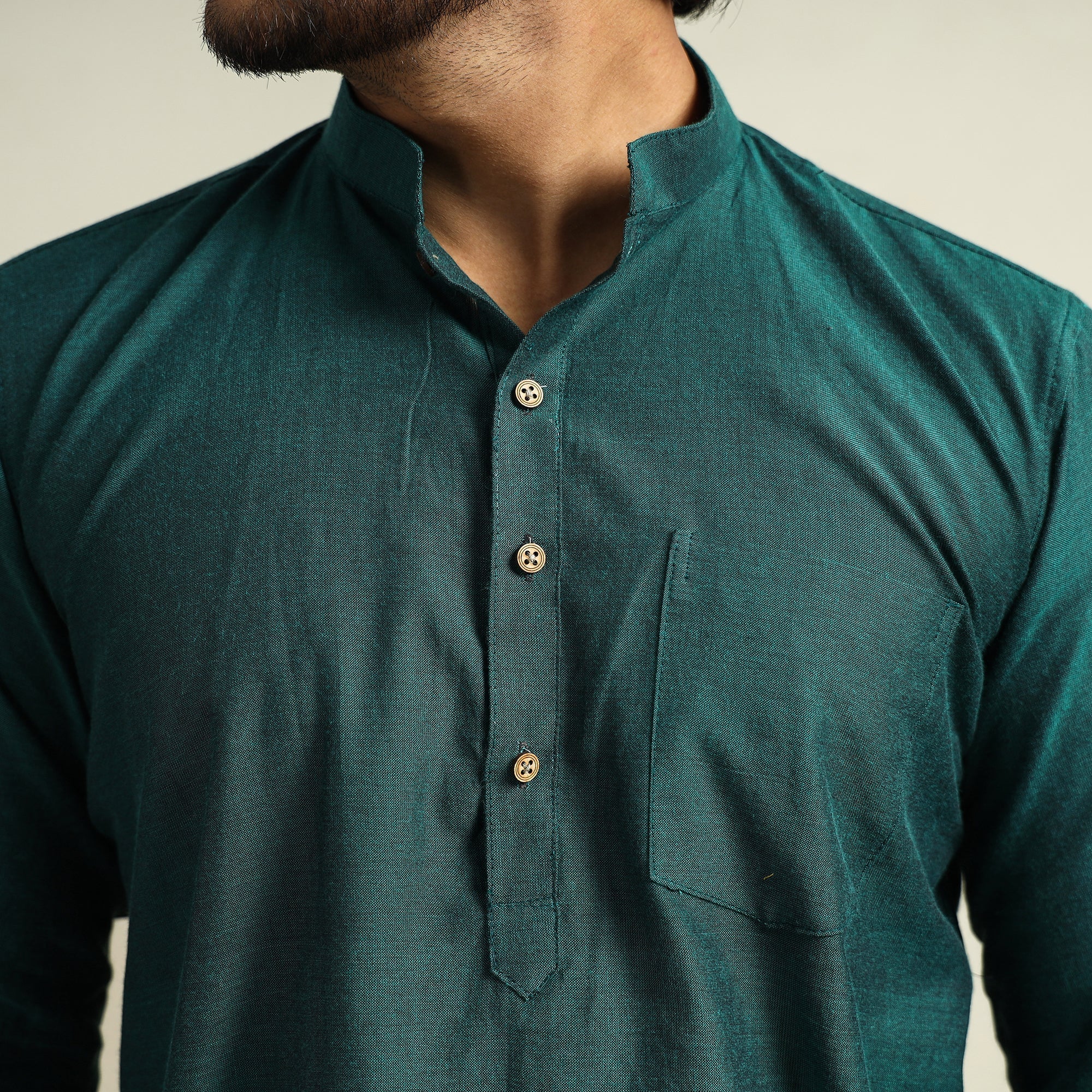 Plain Handloom Cotton Men Short Kurta - Image 4