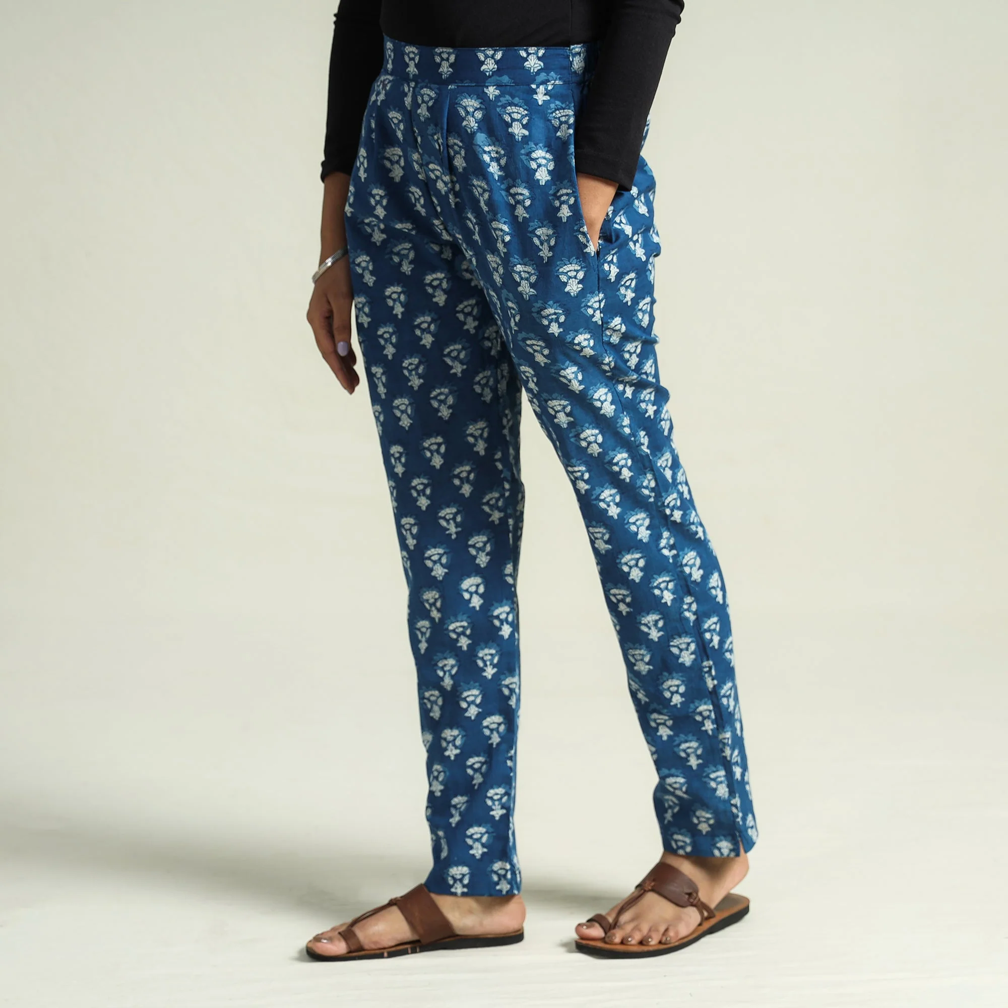Blue - Bagru Block Printed Cotton Tapered Pant - Image 3