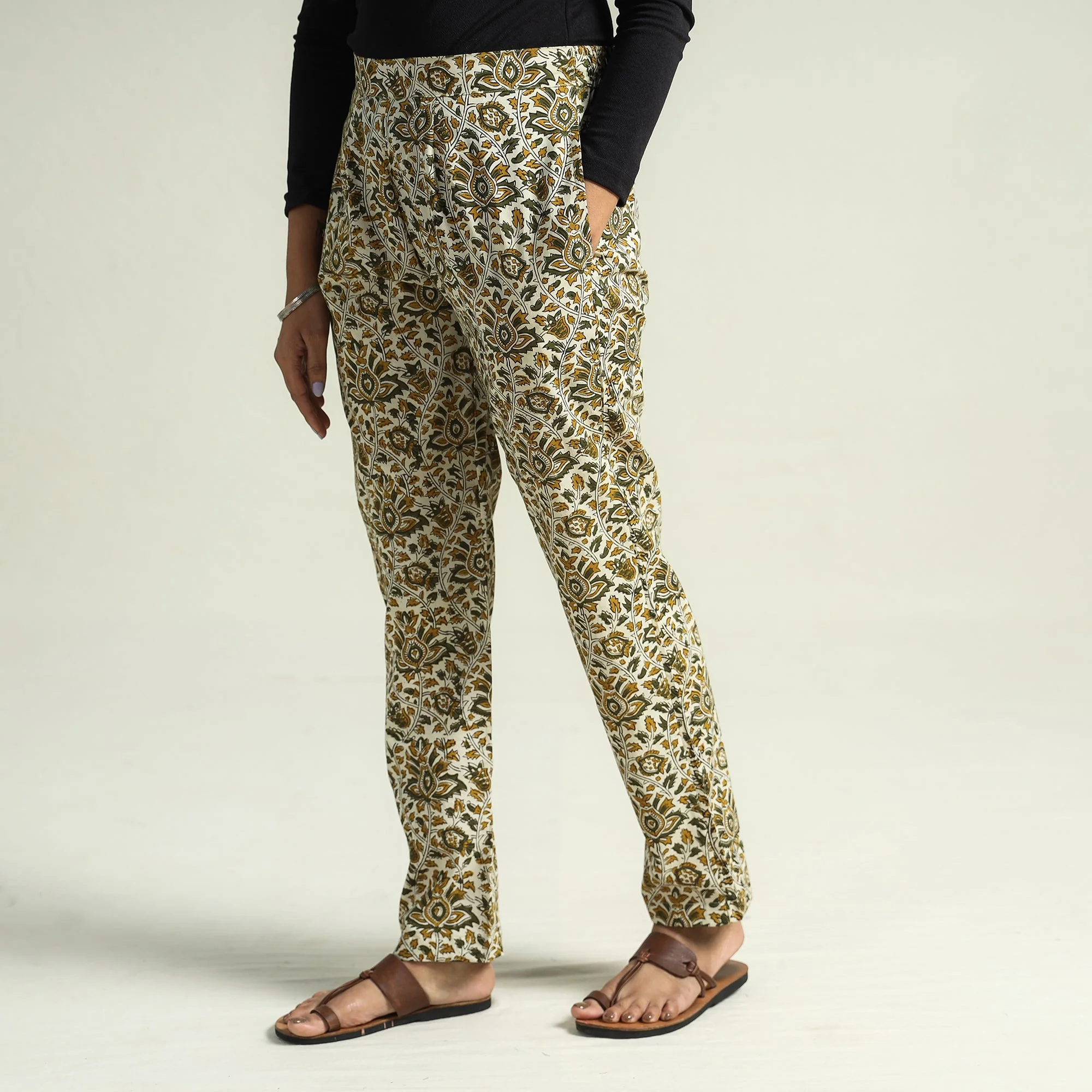 Beige - Bagru Block Printed Cotton Tapered Pant - Image 3