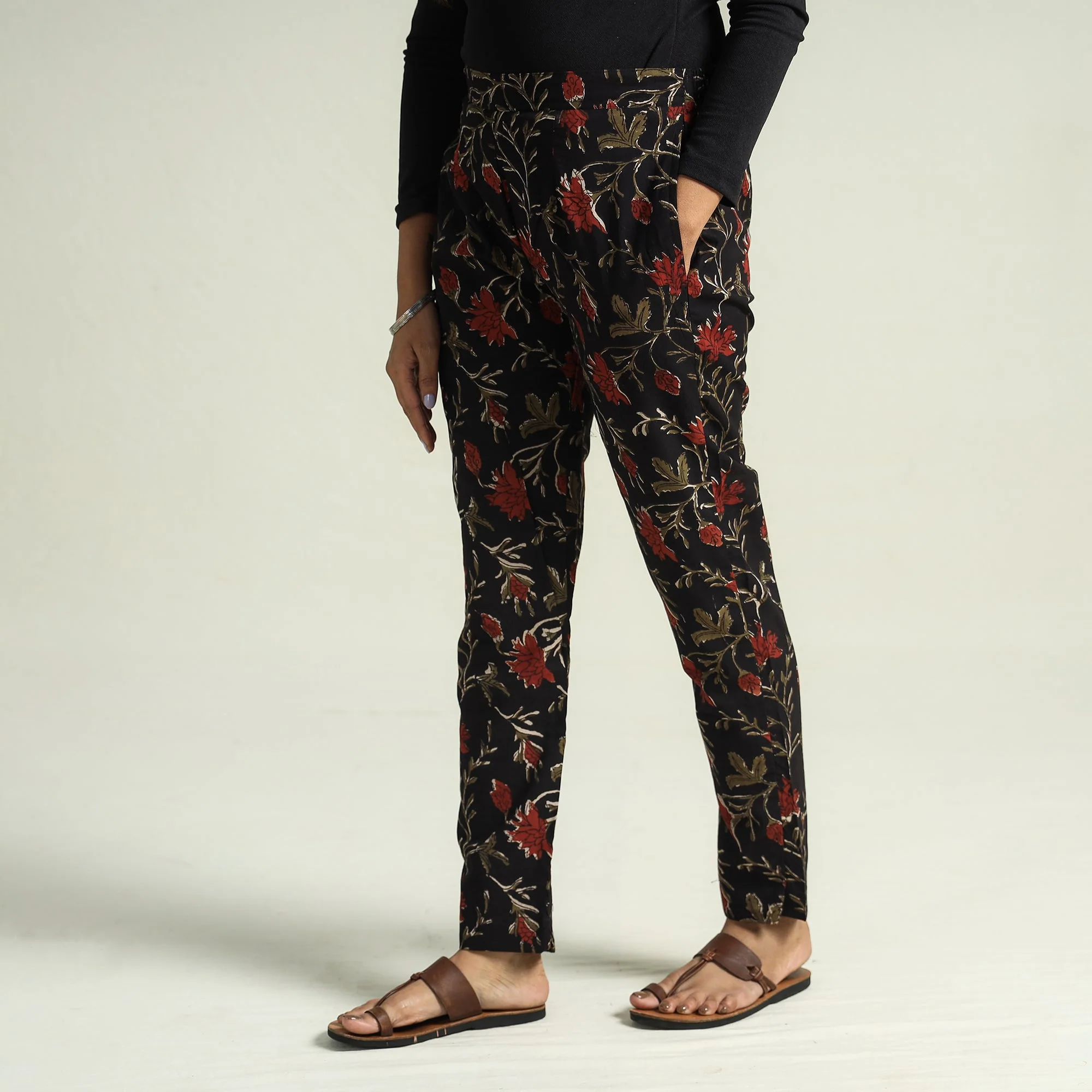 Black - Bagru Block Printed Cotton Tapered Pant - Image 3