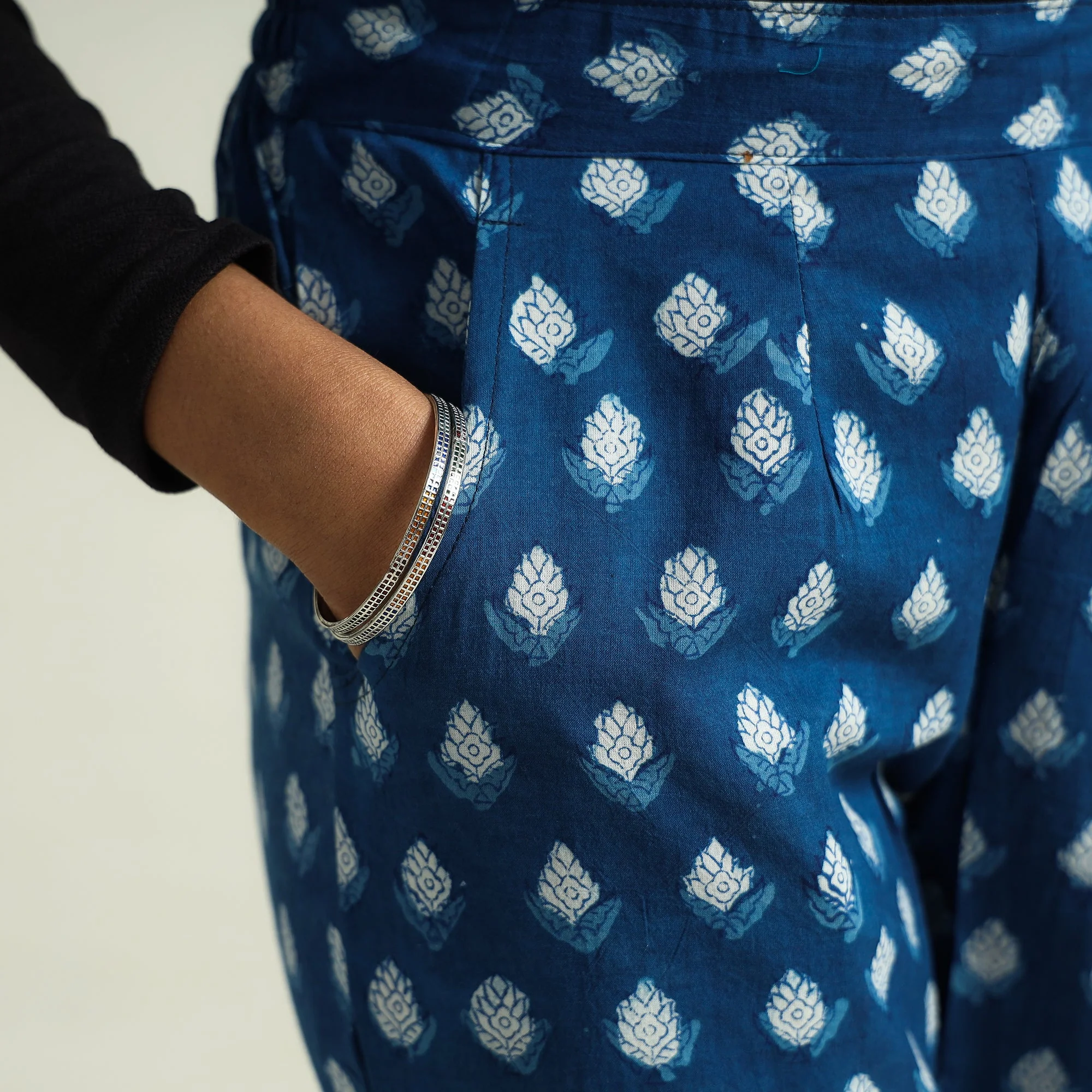Blue - Bagru Block Printed Cotton Elasticated Palazzo - Image 4