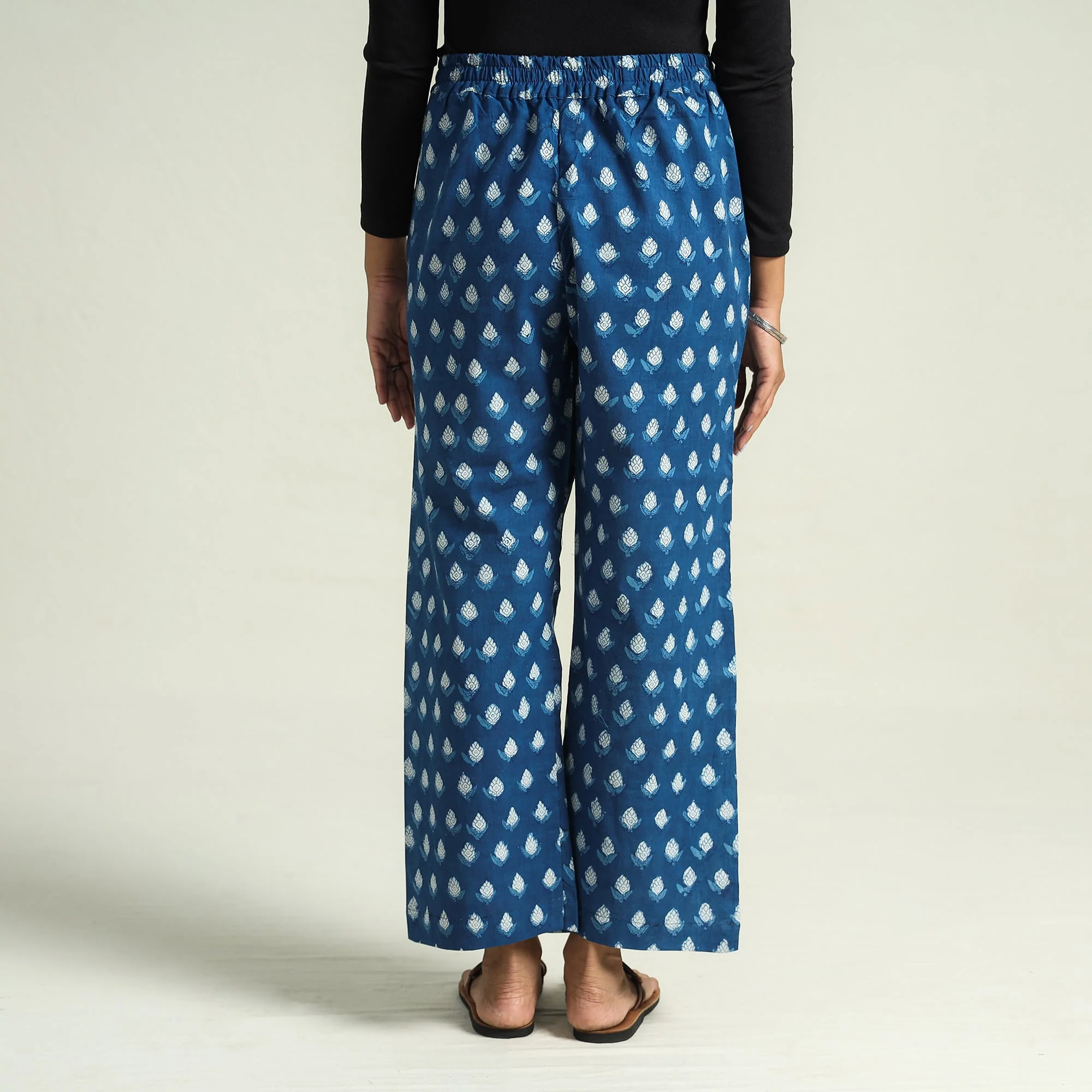 Blue - Bagru Block Printed Cotton Elasticated Palazzo - Image 5