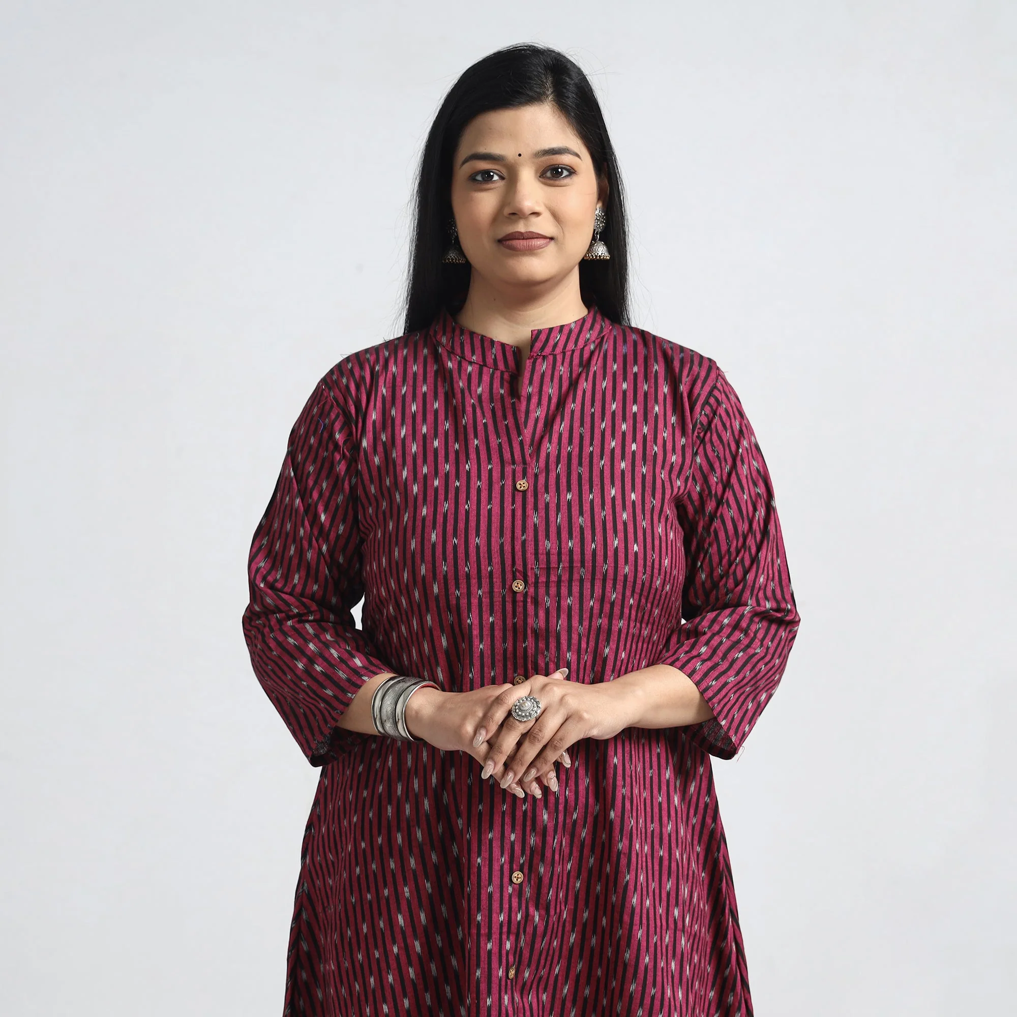 Purple - Pochampally Ikat Weave Cotton A-Line Kurta 19