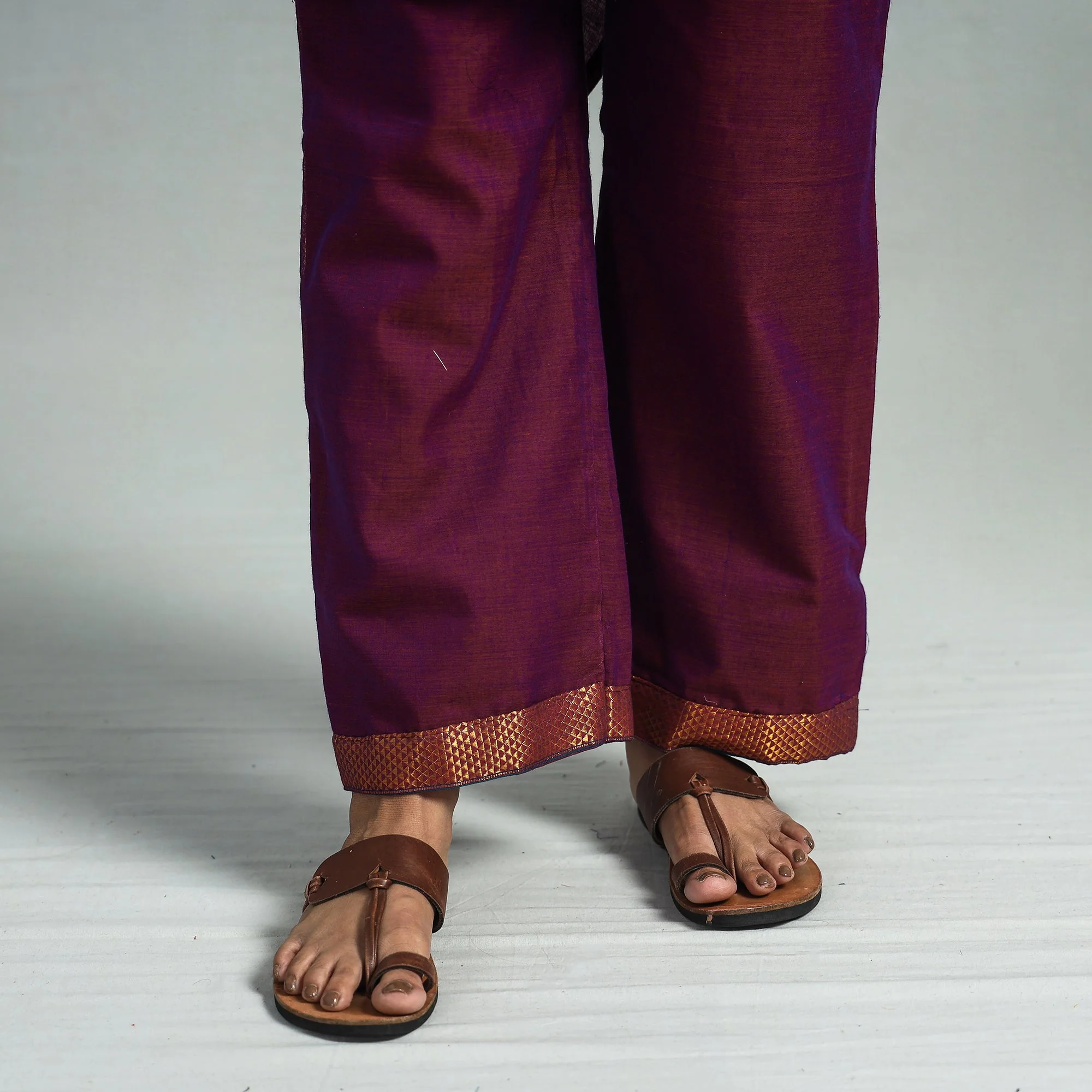 Purple - Dharwad Cotton Kurta with Palazzo & Dupatta Set - Image 6