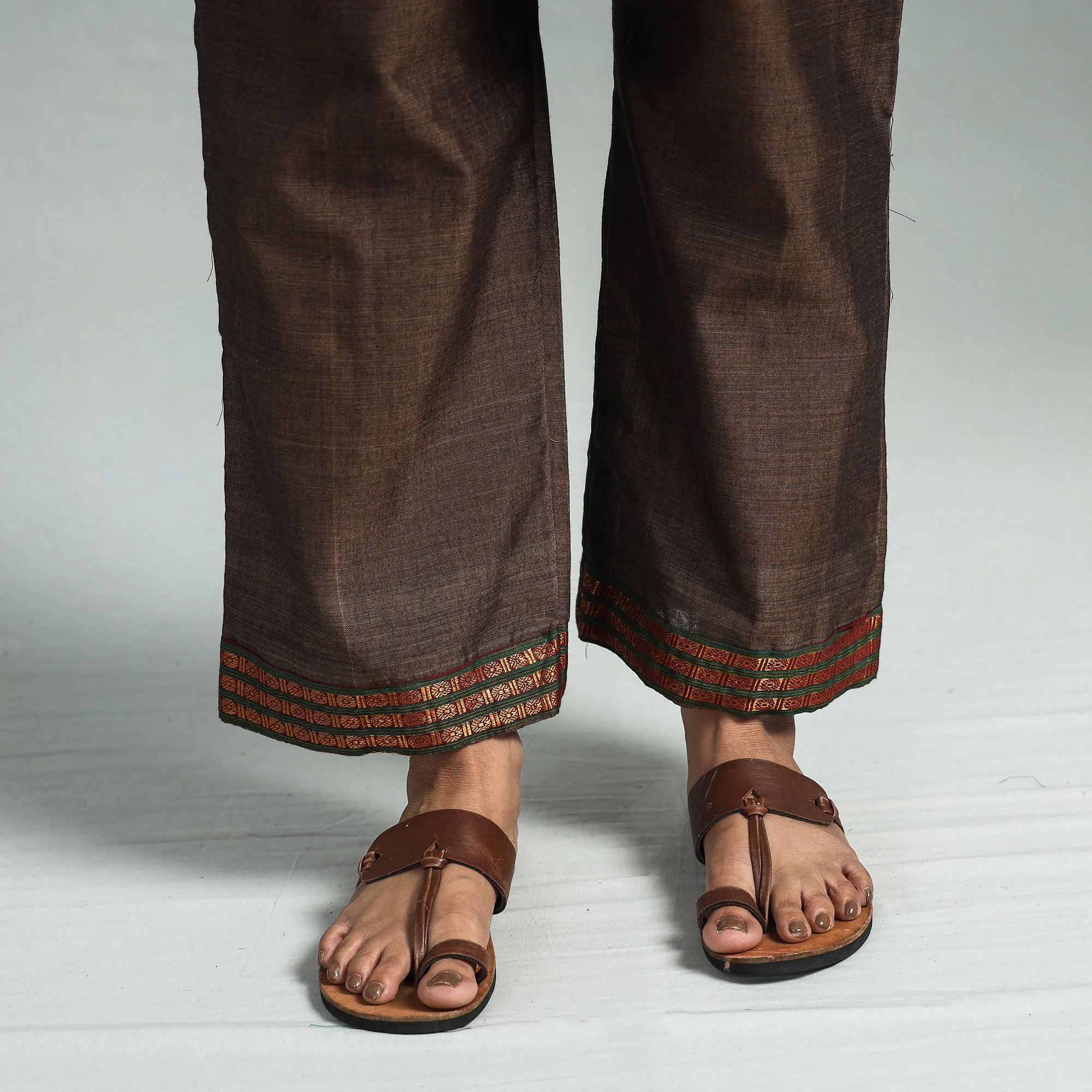 Dark Brown - Dharwad Cotton Kurta with Palazzo & Dupatta Set - Image 6