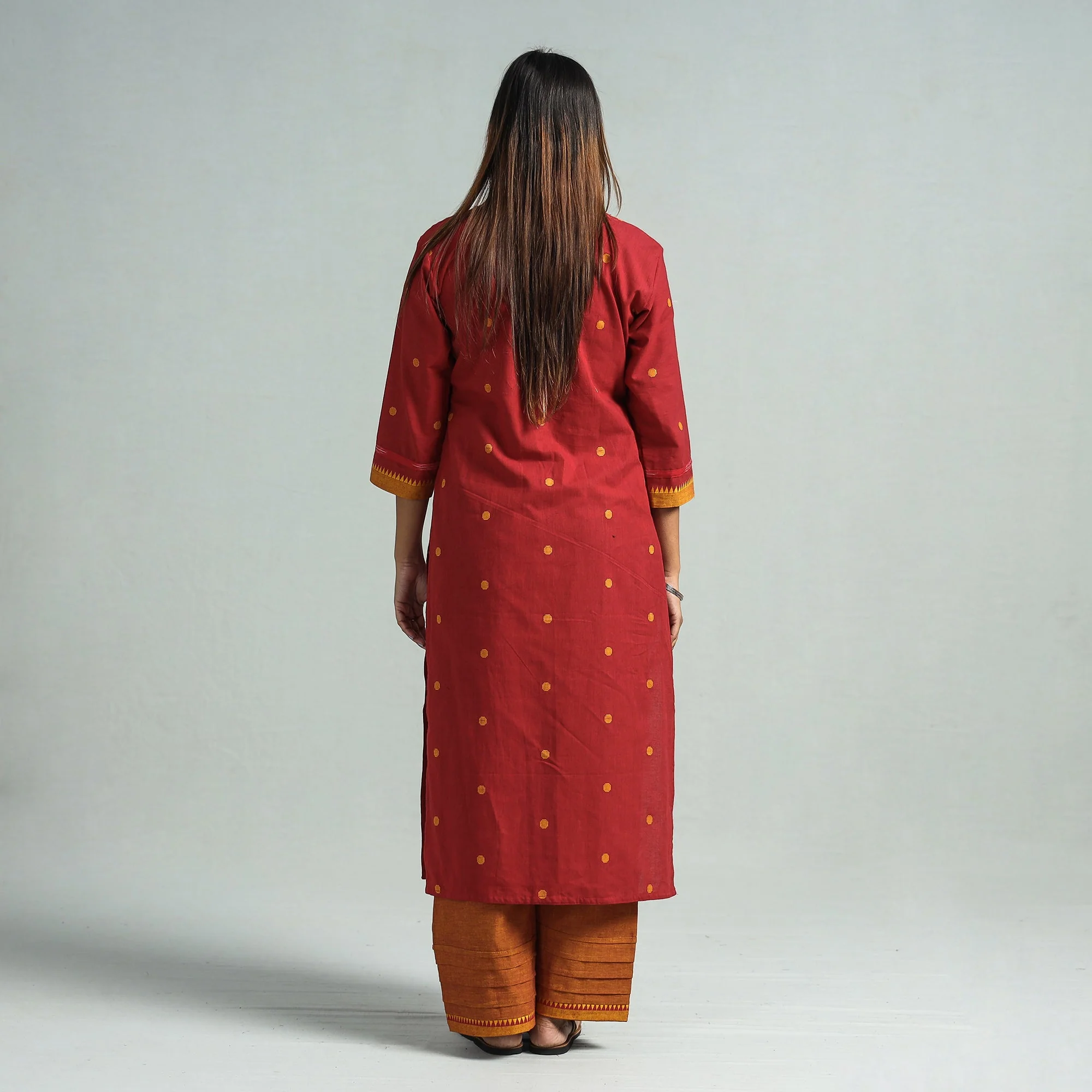 Red - Dharwad Cotton Kurta with Palazzo & Dupatta Set - Image 7