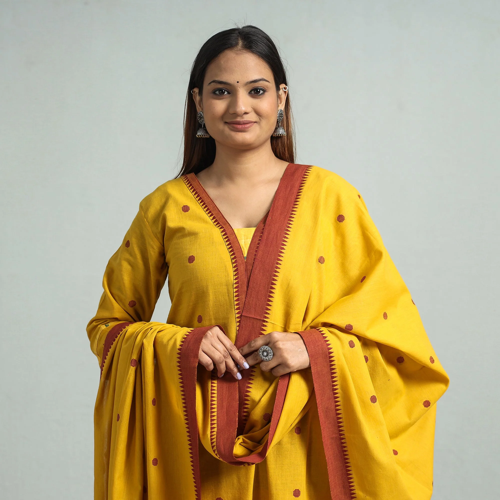 Yellow - Dharwad Cotton Kurta with Palazzo & Dupatta Set - Image 3