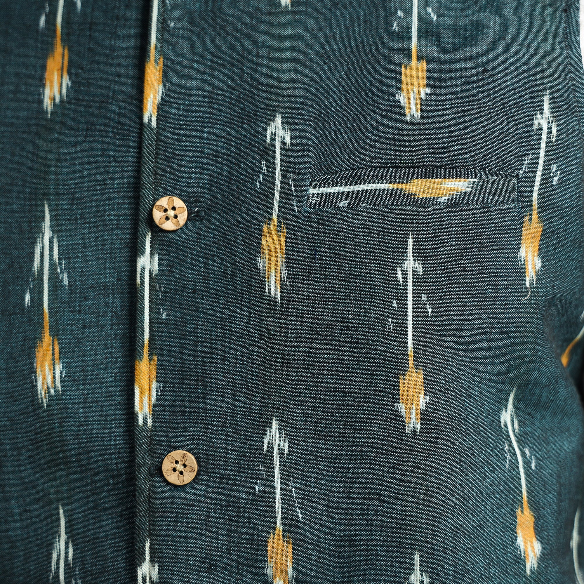 Viridian Green - Pochampally Ikat Cotton Men Nehru Jacket - Image 5
