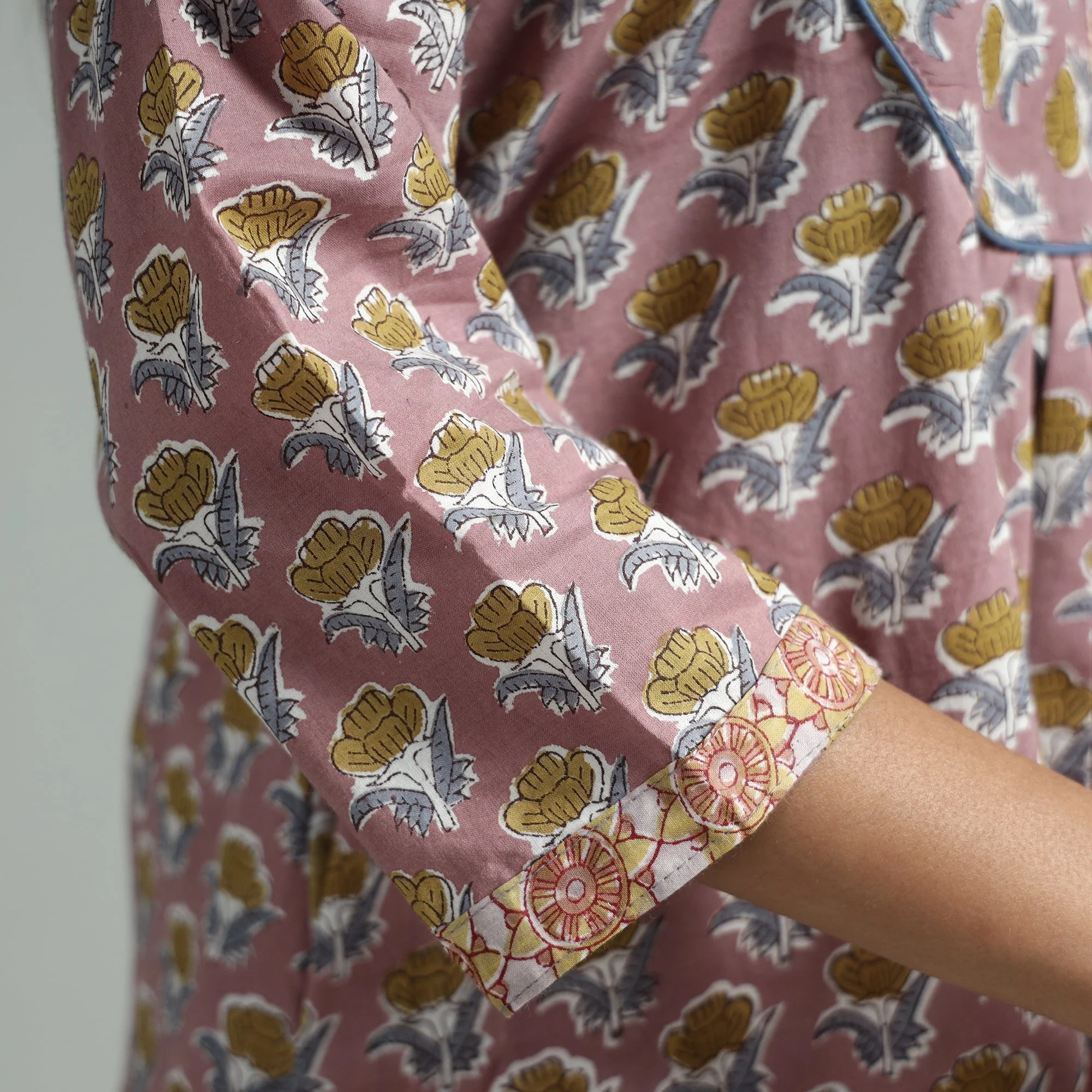 Purple - Brown - Sanganeri Block Printed Cotton A-Line Kurta - Image 5