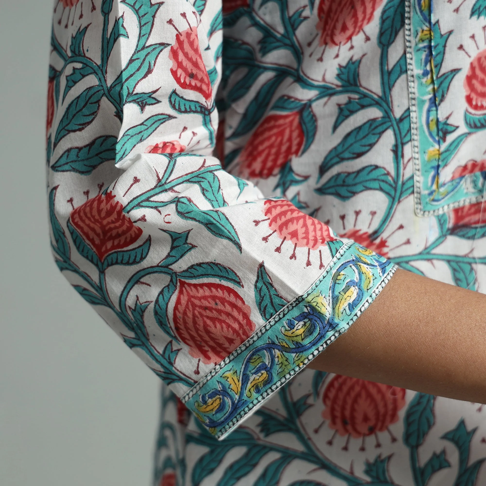 White - Sanganeri Block Printed Cotton Straight Kurta - Image 5