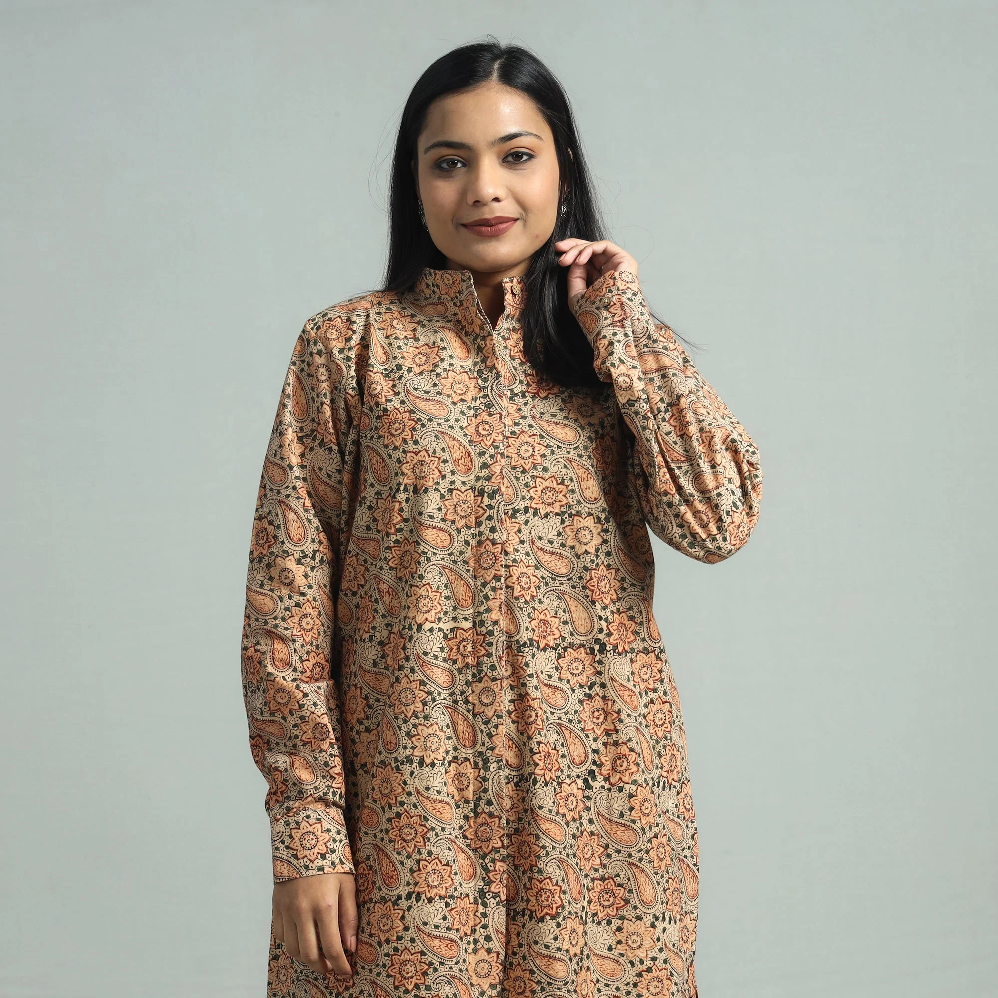 Beige - Pedana Kalamkari Block Printed Cotton Co-Ord Set - Image 3