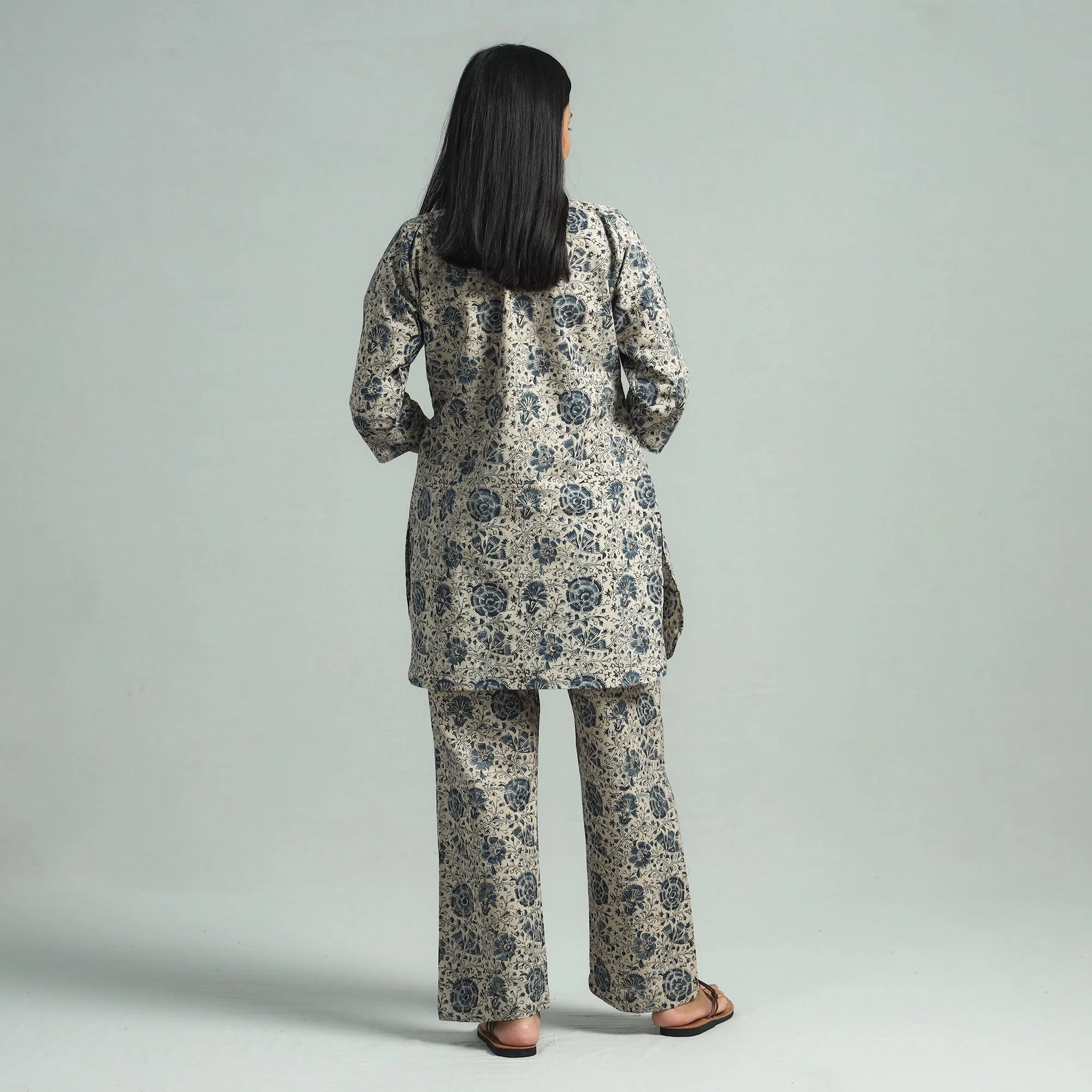 Beige - Pedana Kalamkari Block Printed Cotton Co-Ord Set - Image 6
