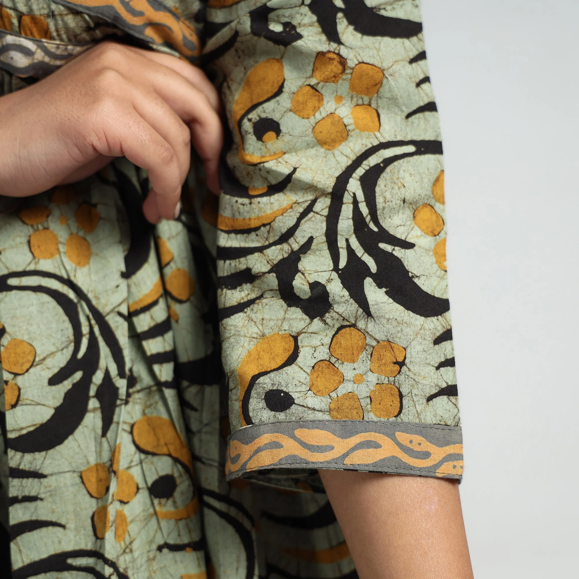 Green - Batik Printed Cotton Flared Dress - Image 4