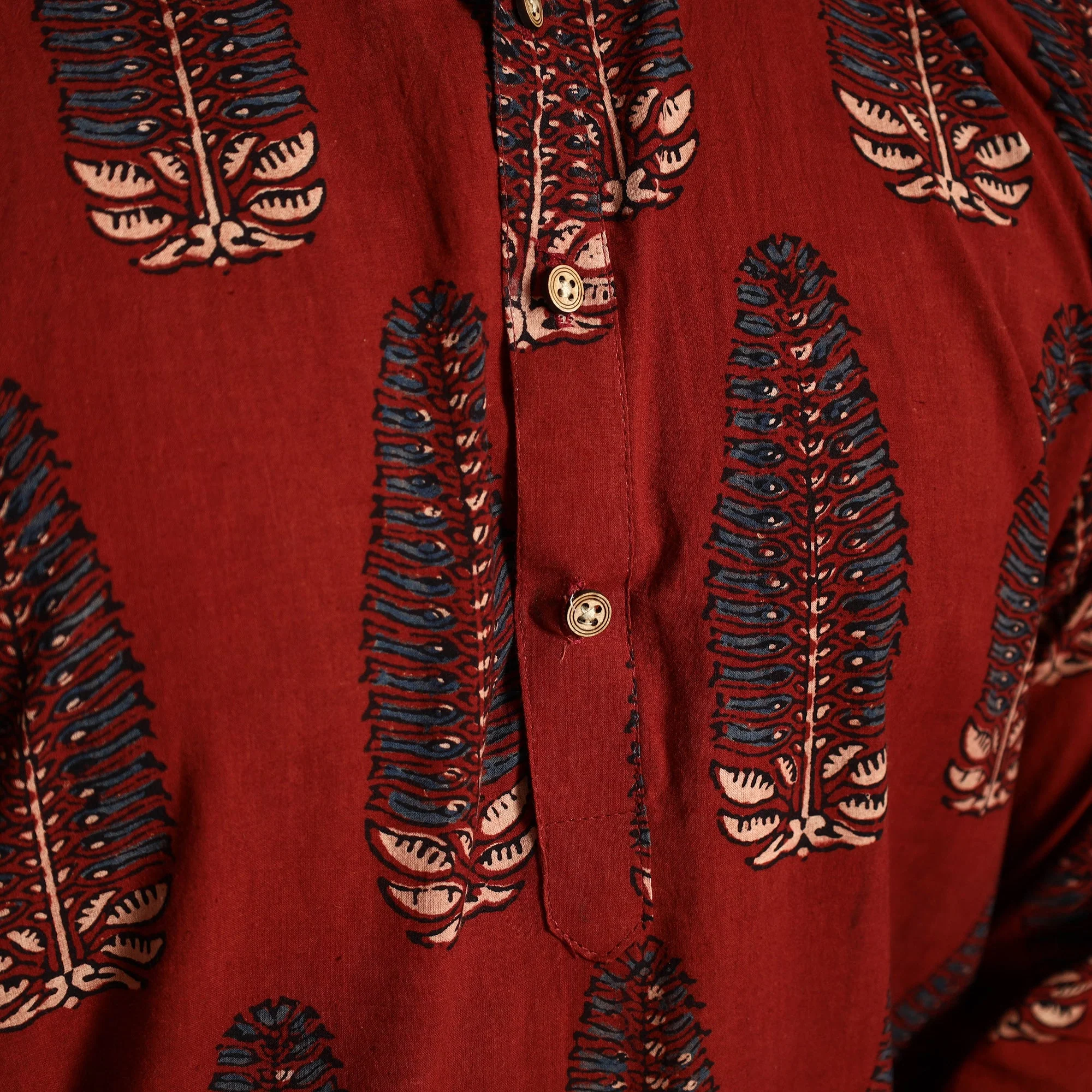 Red - Ajrakh Block Printed Cotton Men Long Kurta - Image 5