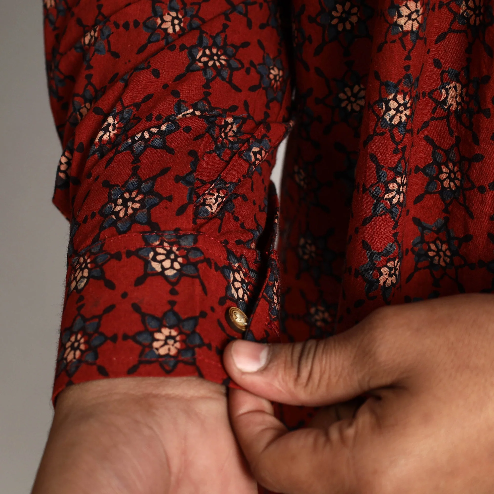 Red - Ajrakh Block Printed Cotton Men Long Kurta - Image 6