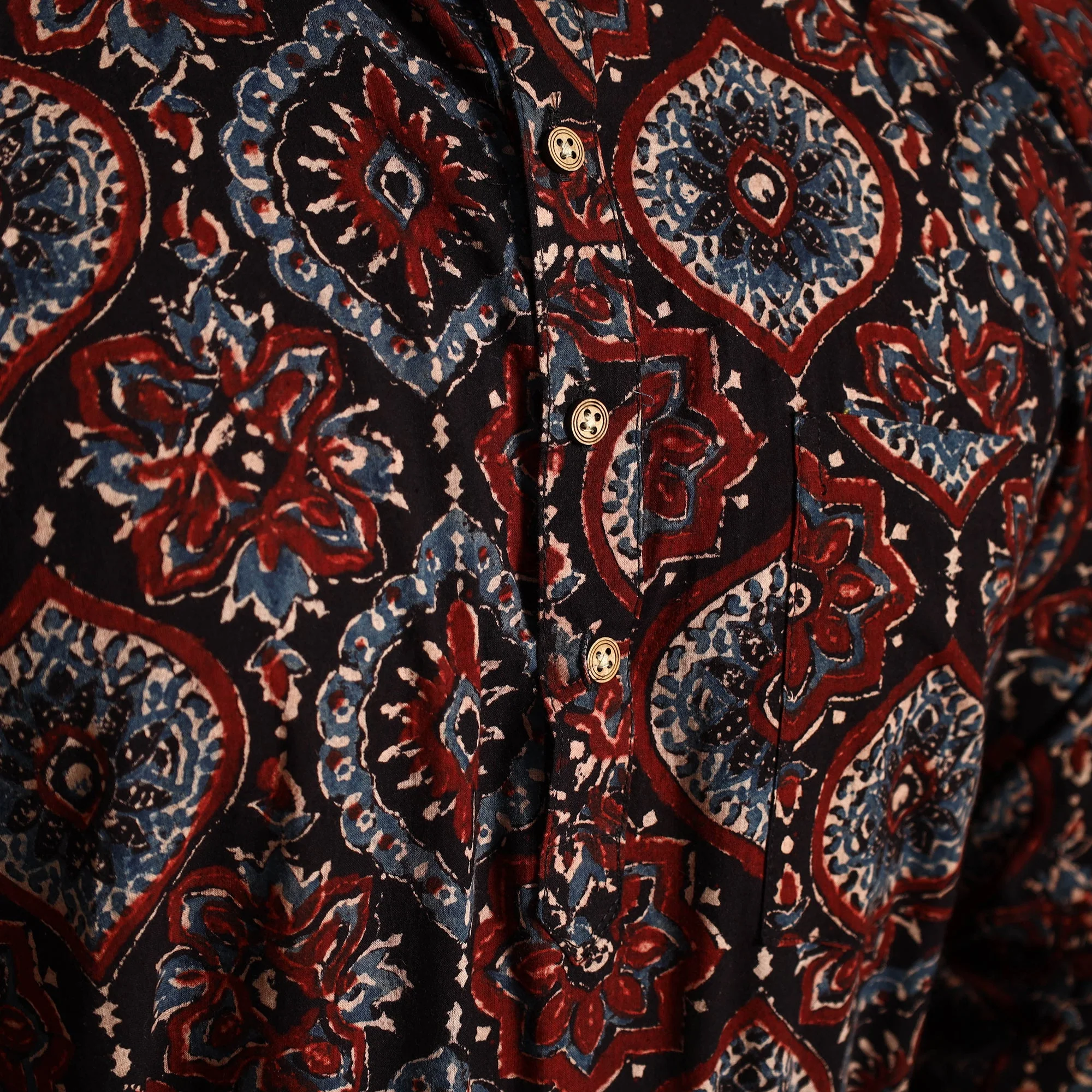 Black - Ajrakh Block Printed Cotton Men Long Kurta - Image 5