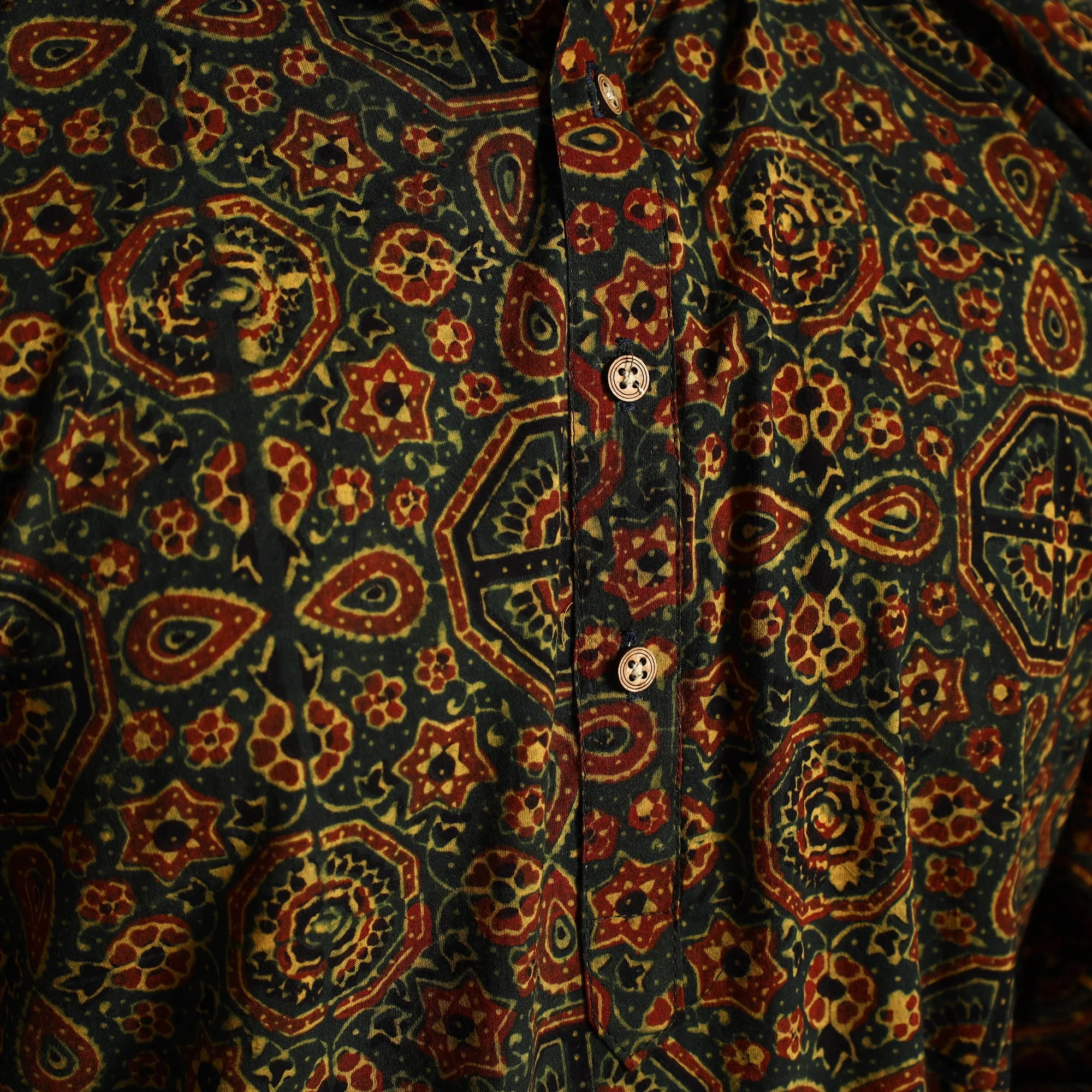Green - Ajrakh Block Printed Cotton Men Long Kurta - Image 5