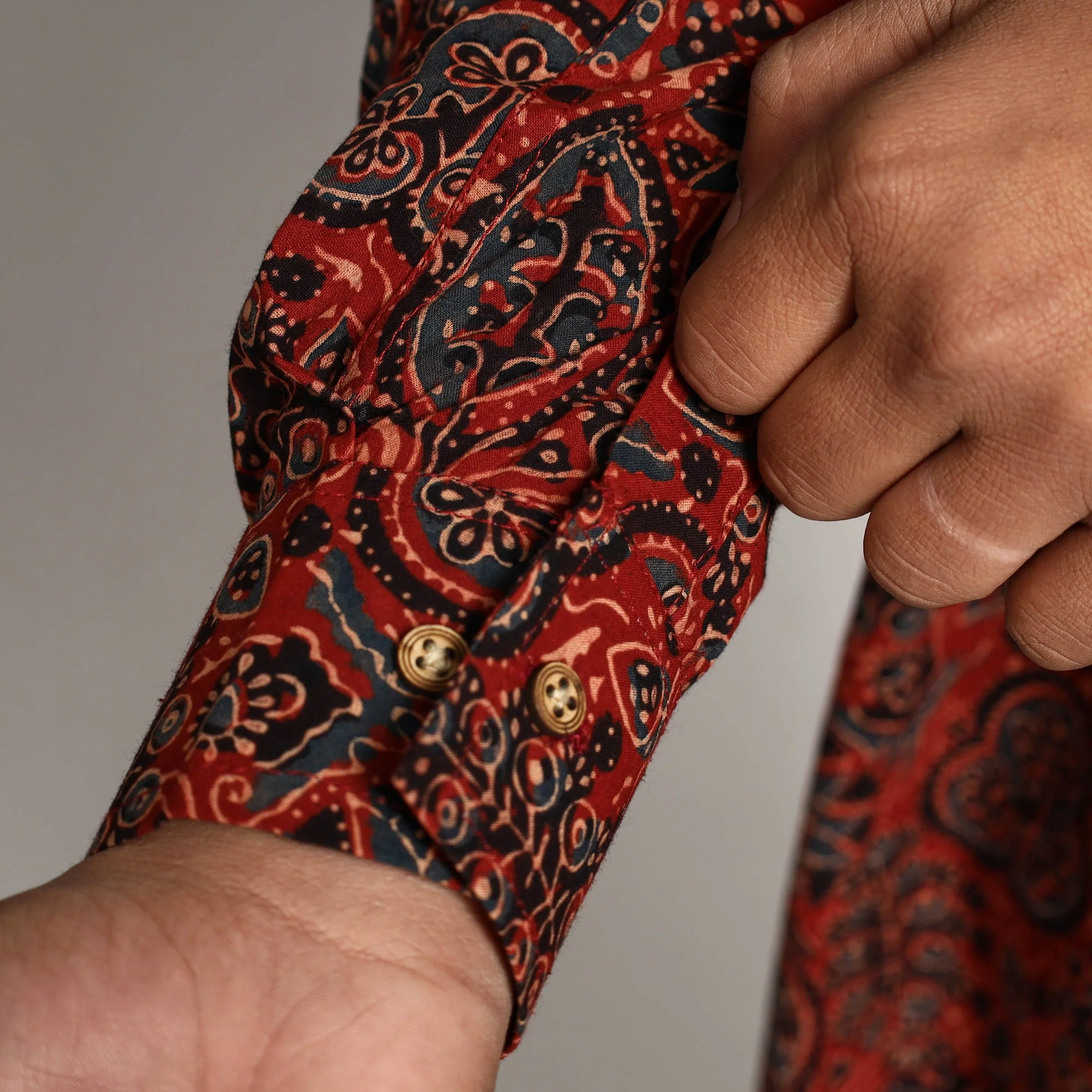 Red - Ajrakh Block Printed Cotton Men Long Kurta - Image 6