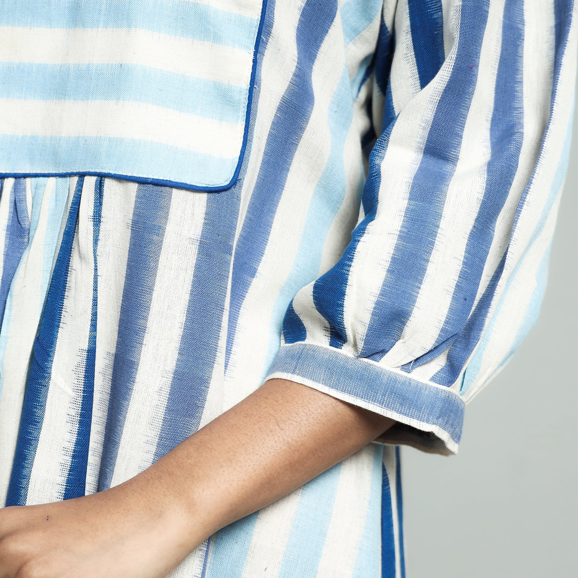 Blue - Pochampally Double Ikat Cotton Flared Dress - Image 5