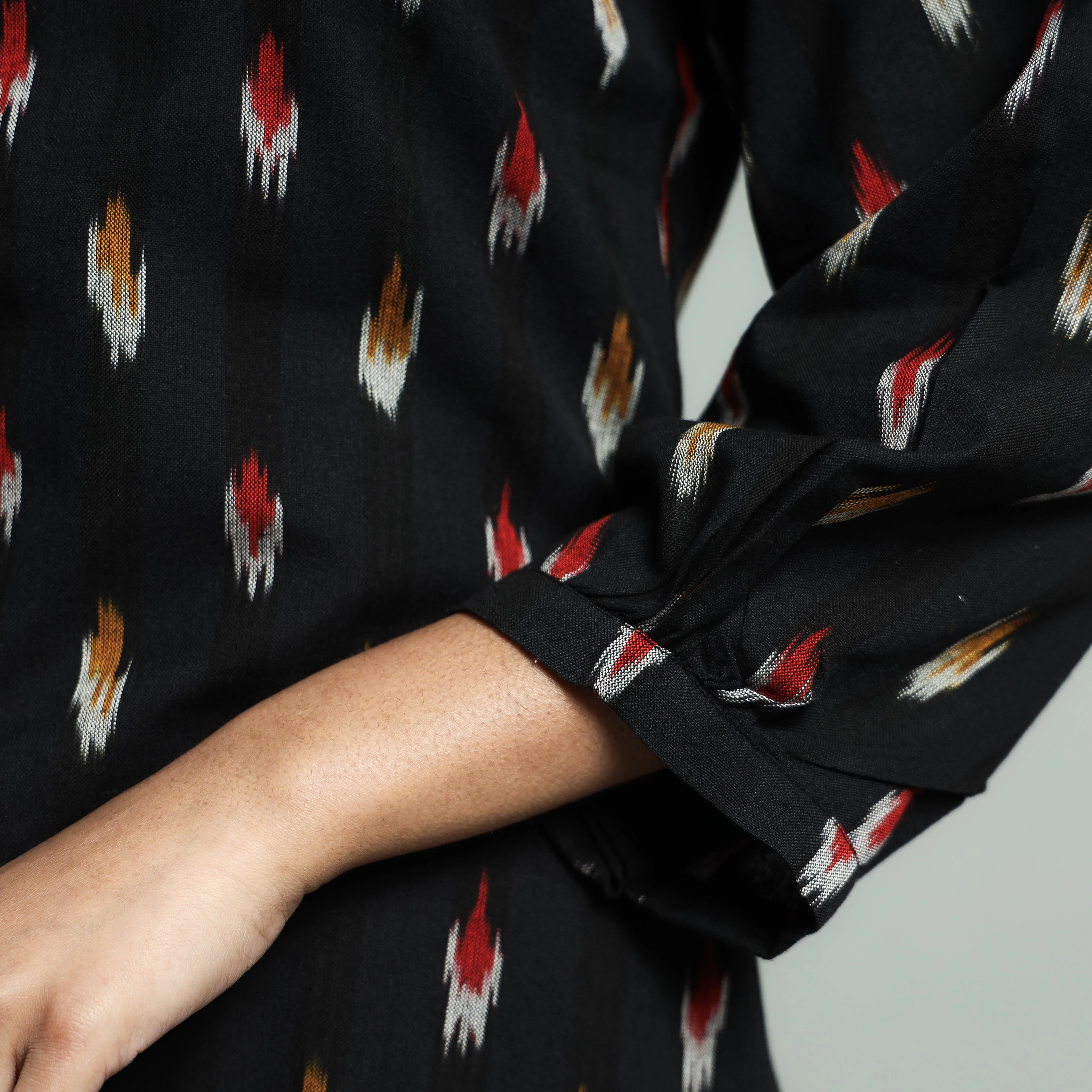 Black - Pochampally Ikat Cotton Flared Dress - Image 5