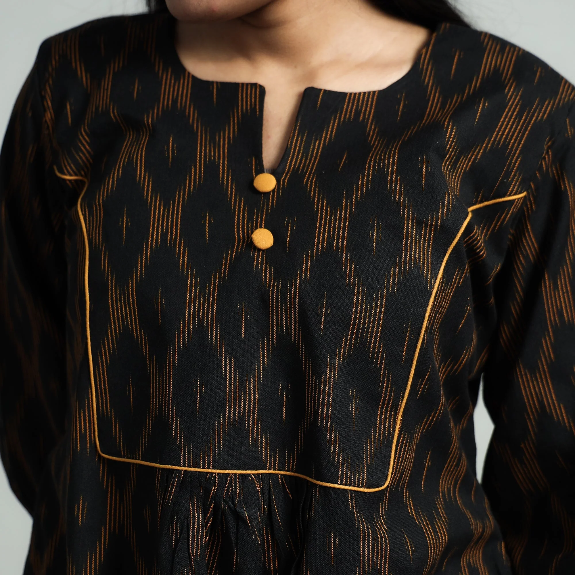 Black - Black - Pochampally Ikat Cotton Flared Dress - Image 4