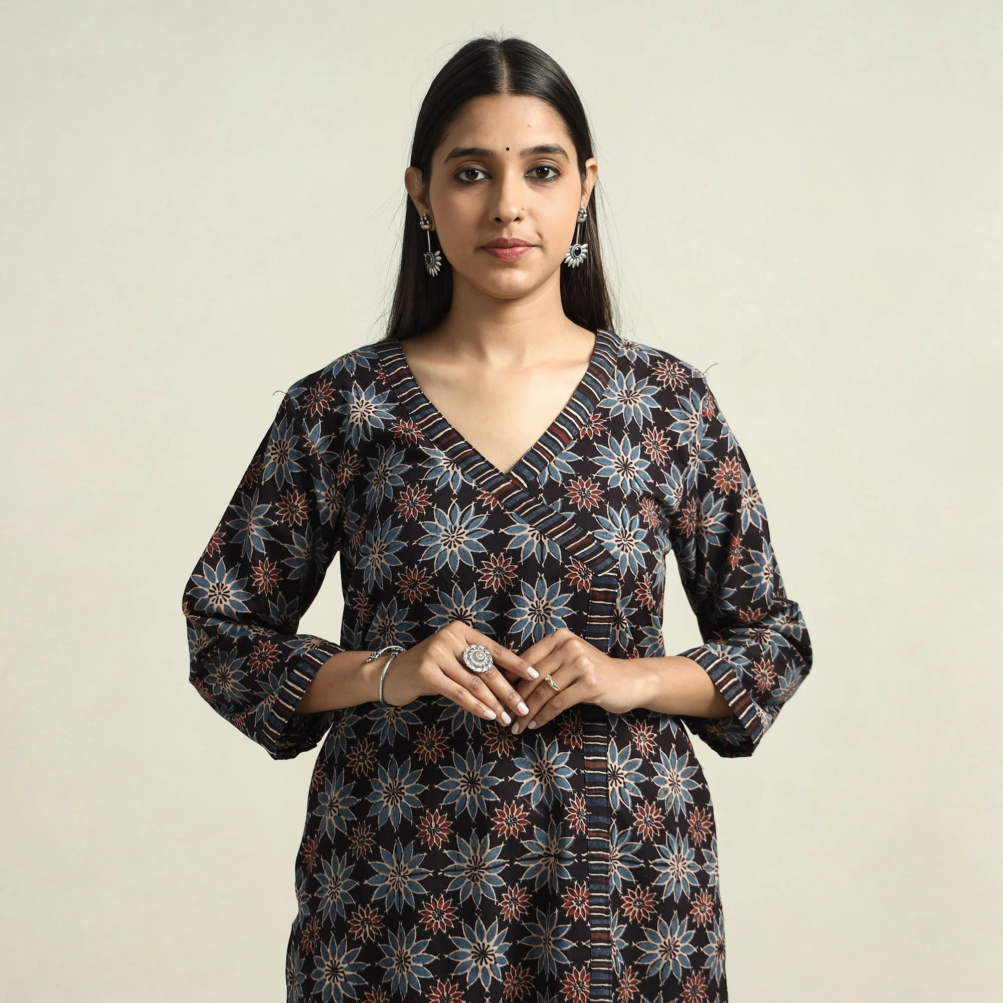 Black - Ajrakh Block Printed Cotton Straight Kurta
