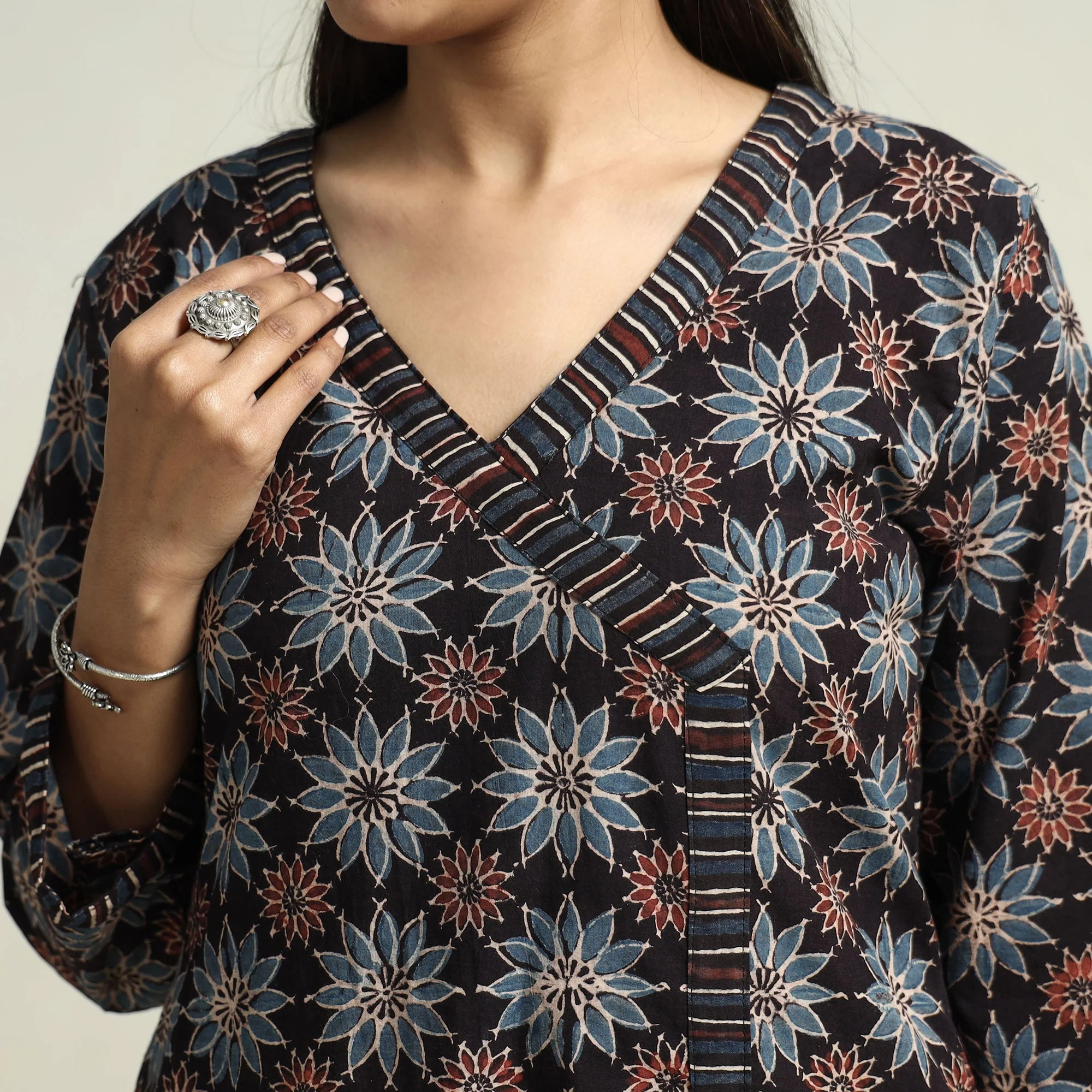 Black - Ajrakh Block Printed Cotton Straight Kurta - Image 4