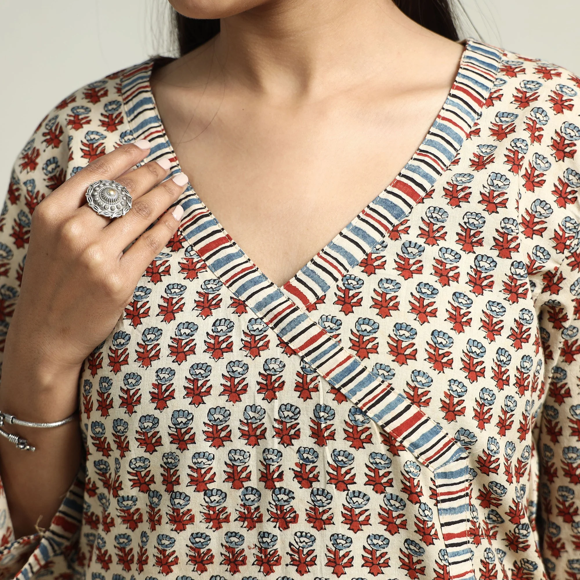 Beige - Ajrakh Block Printed Cotton Straight Kurta - Image 4