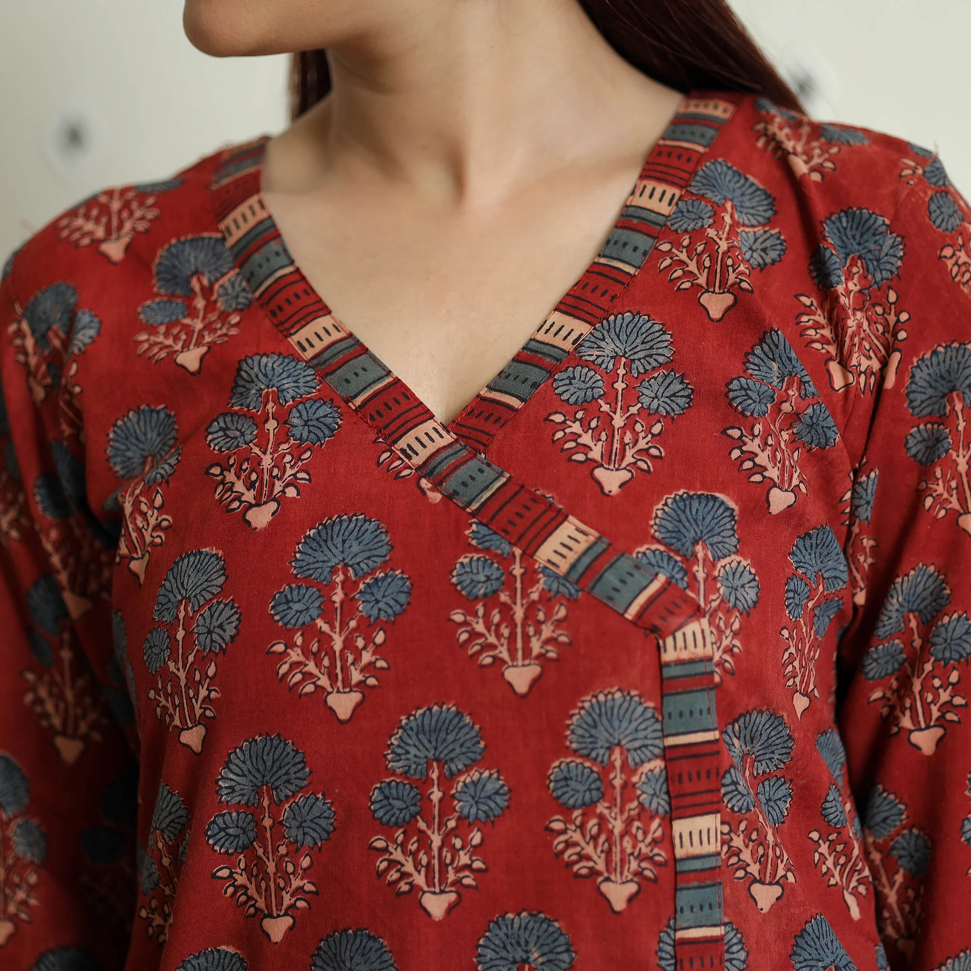 Red - Ajrakh Block Printed Cotton Straight Kurta - Image 4