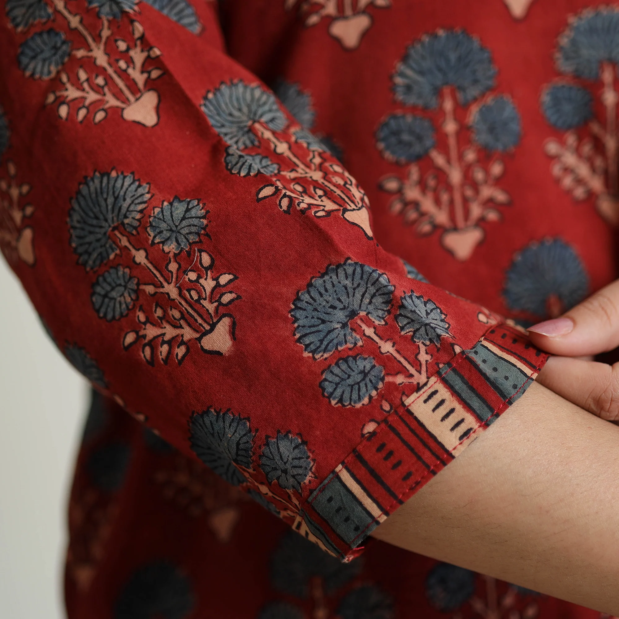 Red - Ajrakh Block Printed Cotton Straight Kurta - Image 5