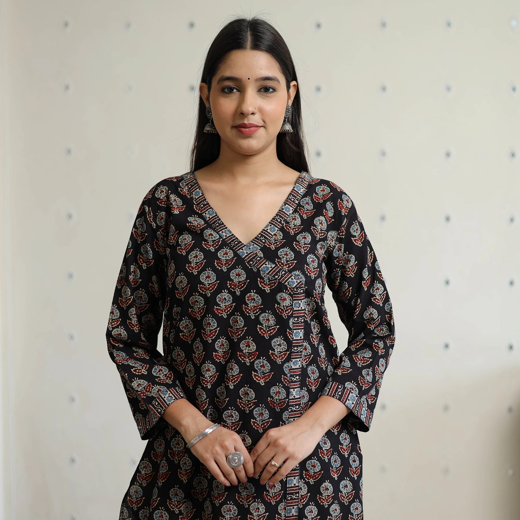 Black - Ajrakh Block Printed Cotton Straight Kurta 12 - Image 4