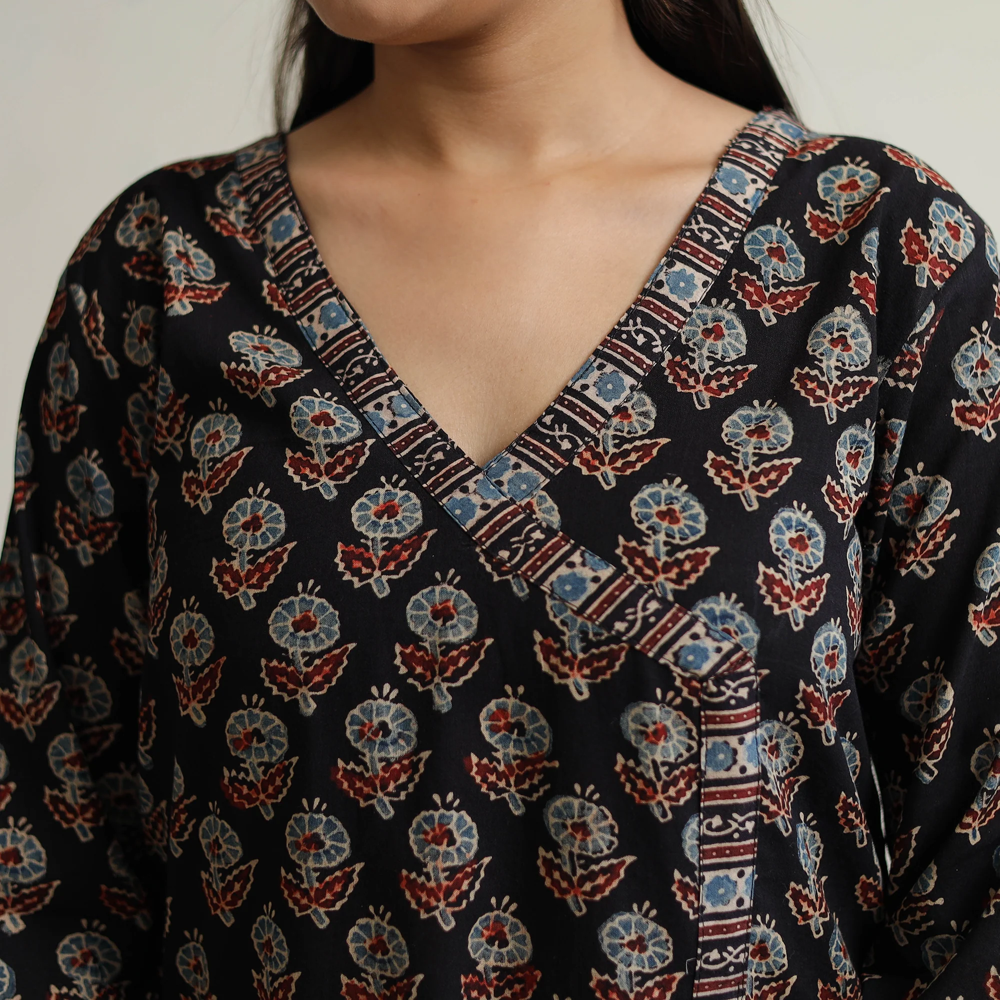 Black - Ajrakh Block Printed Cotton Straight Kurta 12 - Image 5
