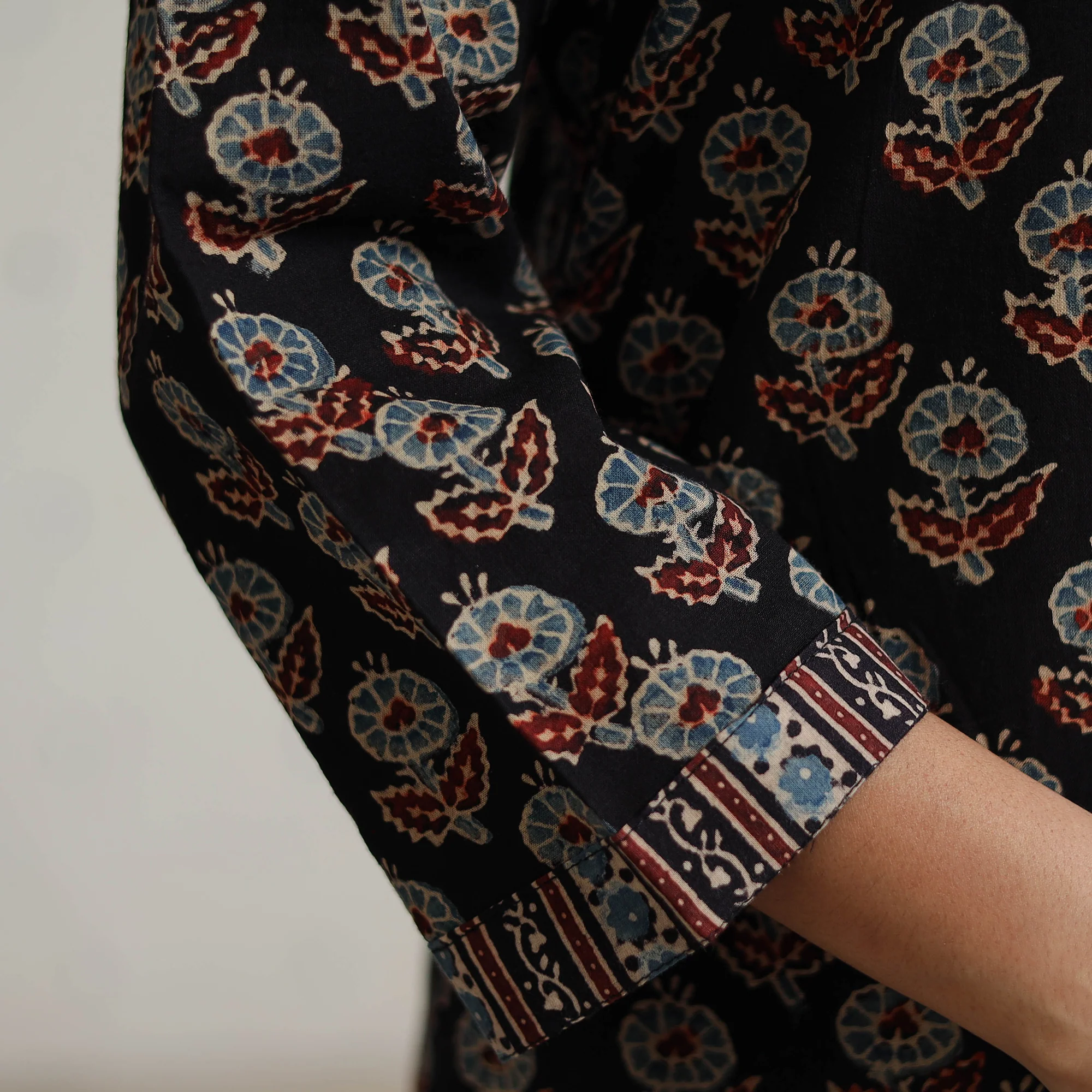 Black - Ajrakh Block Printed Cotton Straight Kurta 12 - Image 6