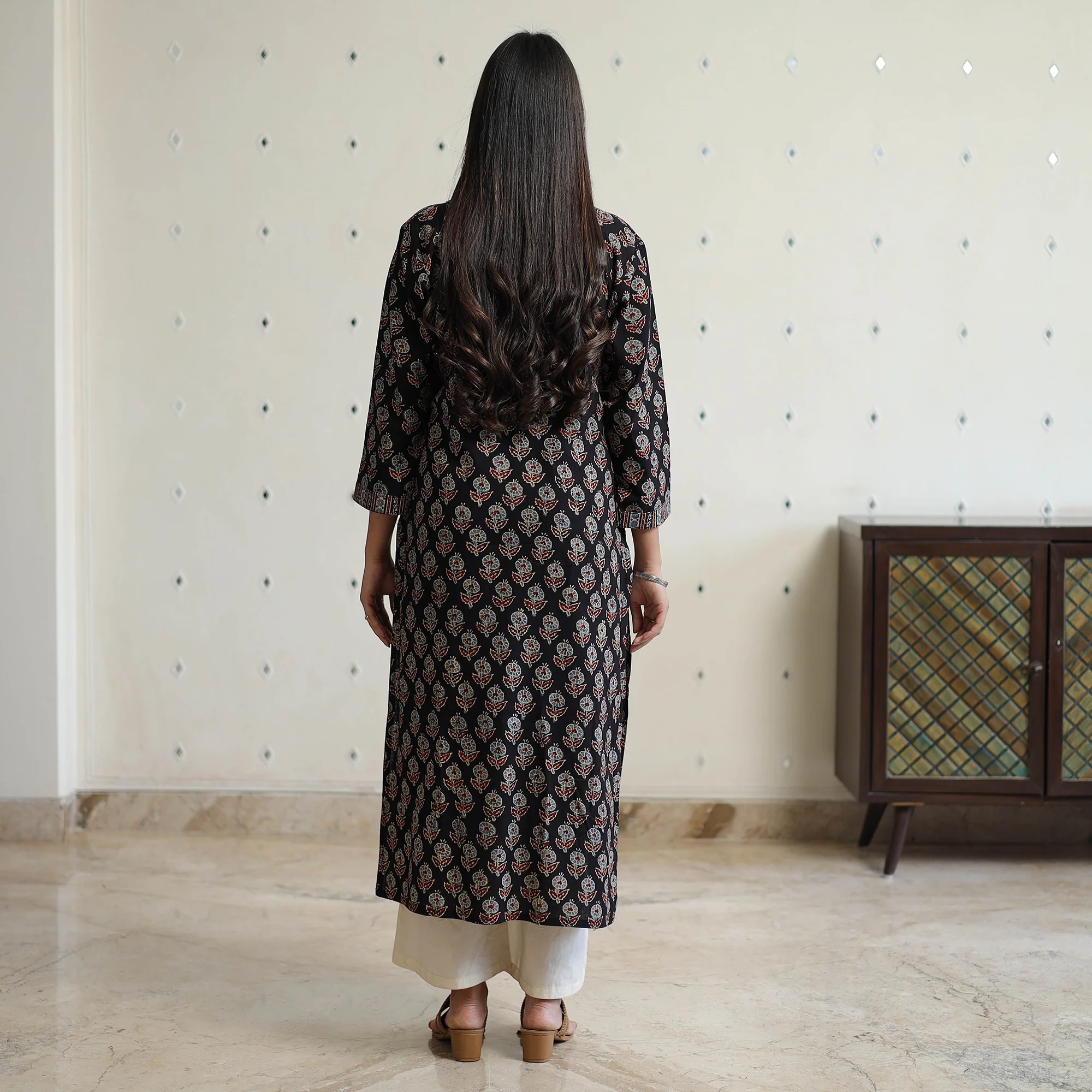 Black - Ajrakh Block Printed Cotton Straight Kurta 12 - Image 7