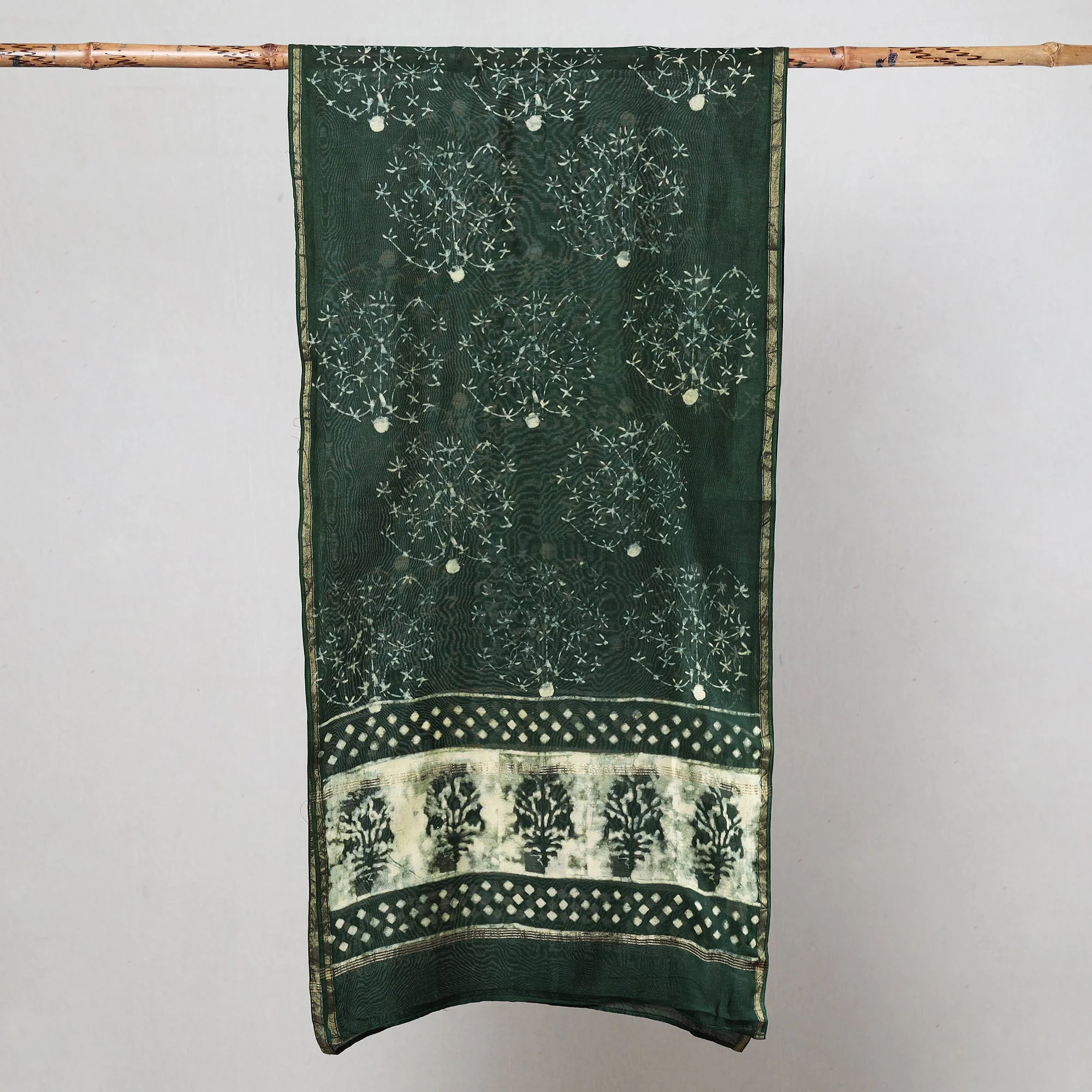 Green - Pipad Block Printed Chanderi Silk Handloom Stole - Image 2