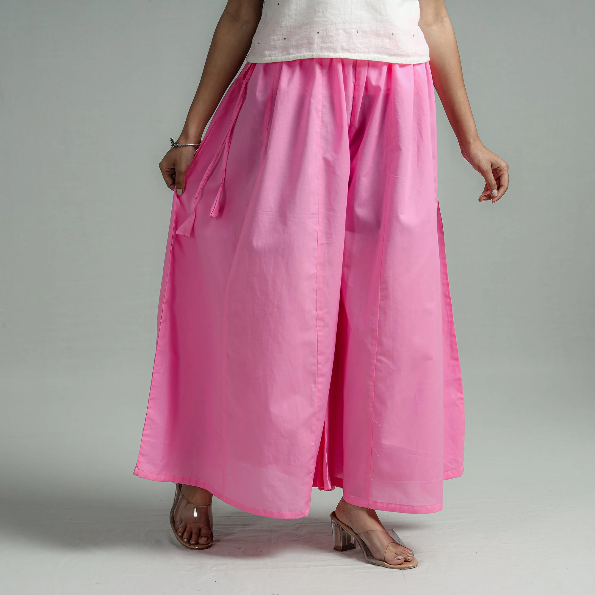 Pink - Plain Dyed Cotton Flared Palazzo - Image 3