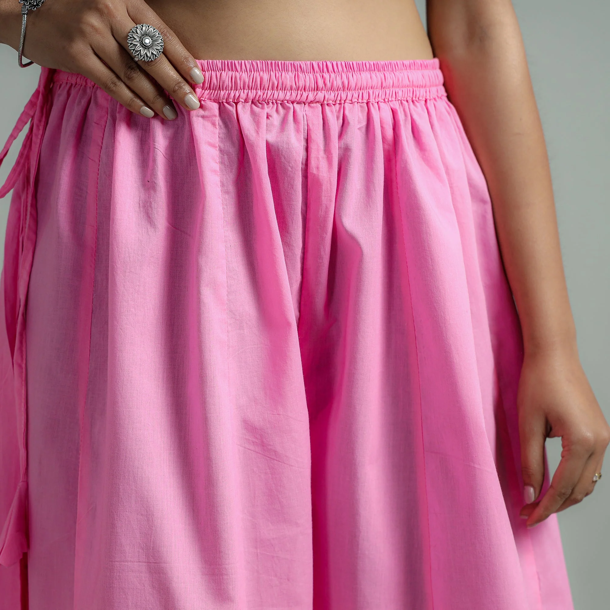 Pink - Plain Dyed Cotton Flared Palazzo - Image 6