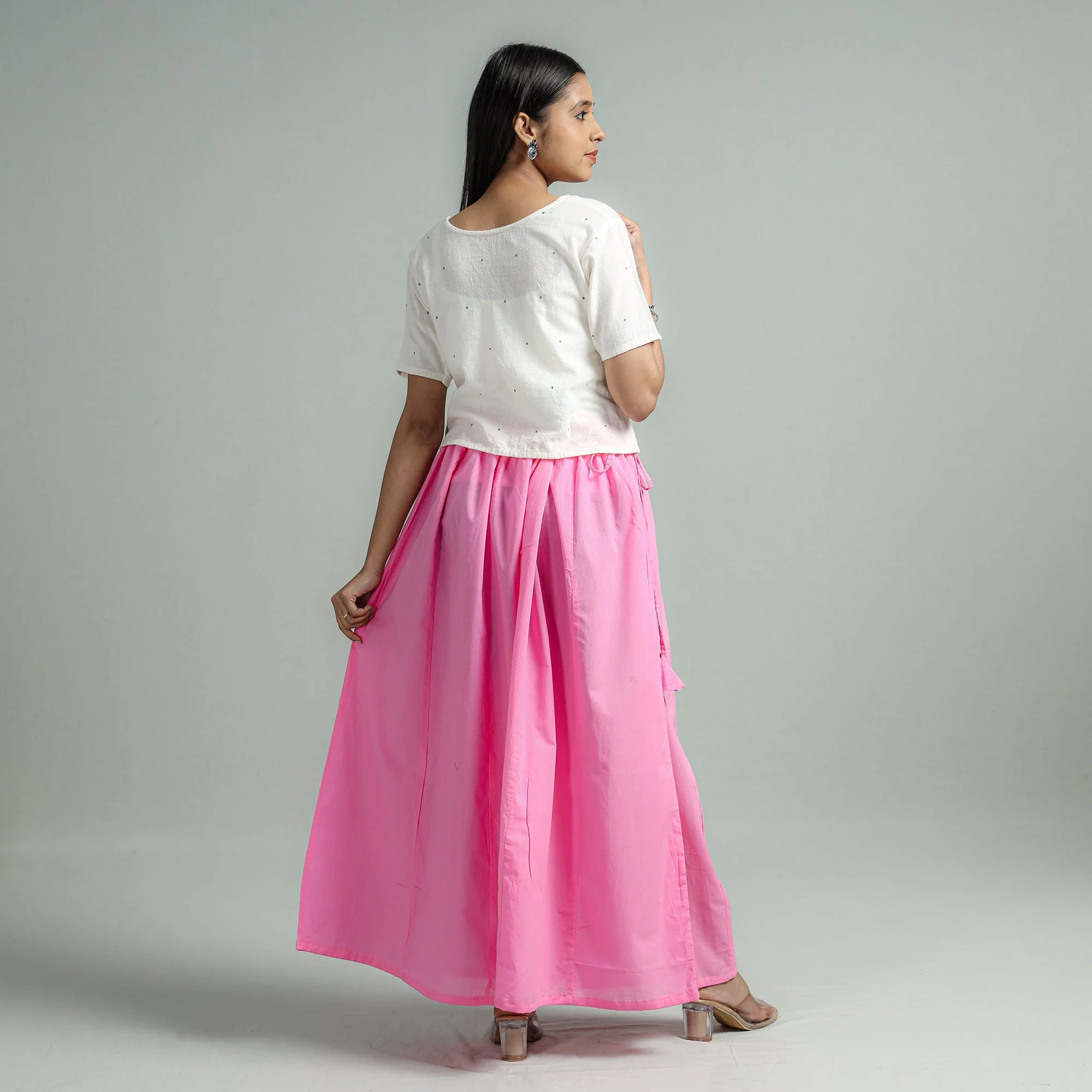Pink - Plain Dyed Cotton Flared Palazzo - Image 7